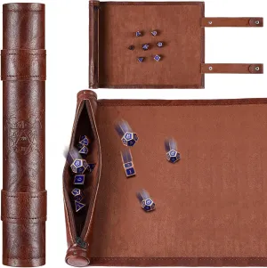 Civaner Dice Mat Tray Rolling Mat with Zipper PU Leather Folding Scroll Dice Bag Holder Table Christmas Game Accessories(Brown,1 Piece)