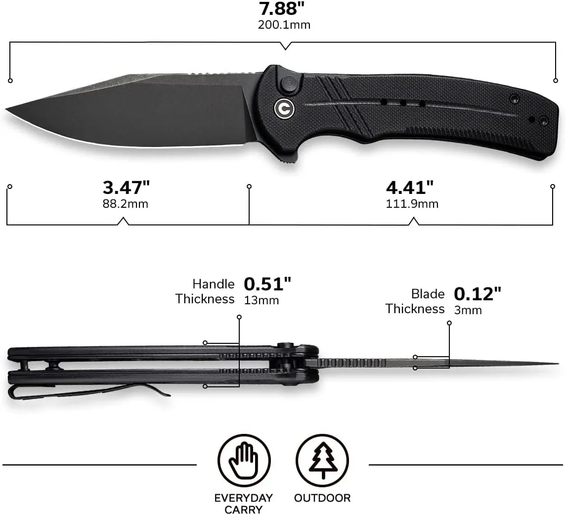 CIVIVI Cogent Button Lock Flipper Pocket Knife, 14C28N Blade G10 Handle, Good for Outdoor EDC Camping C20038D-1 (Black)