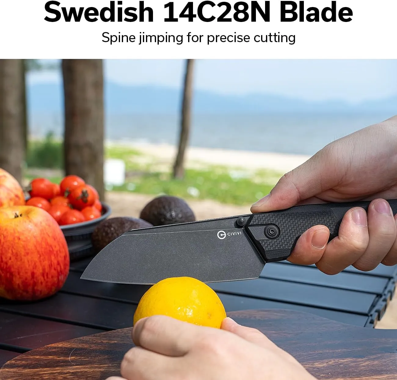 CIVIVI Hid Folding Pocket Knife, 4.14" Sharp 14C28N Blade G10 Handle Nested Liner Lock Kitchen Knife with Thumb Stud Opener, Ideal for Outdoor Use Camping Hiking and EDC C23008-1, Black