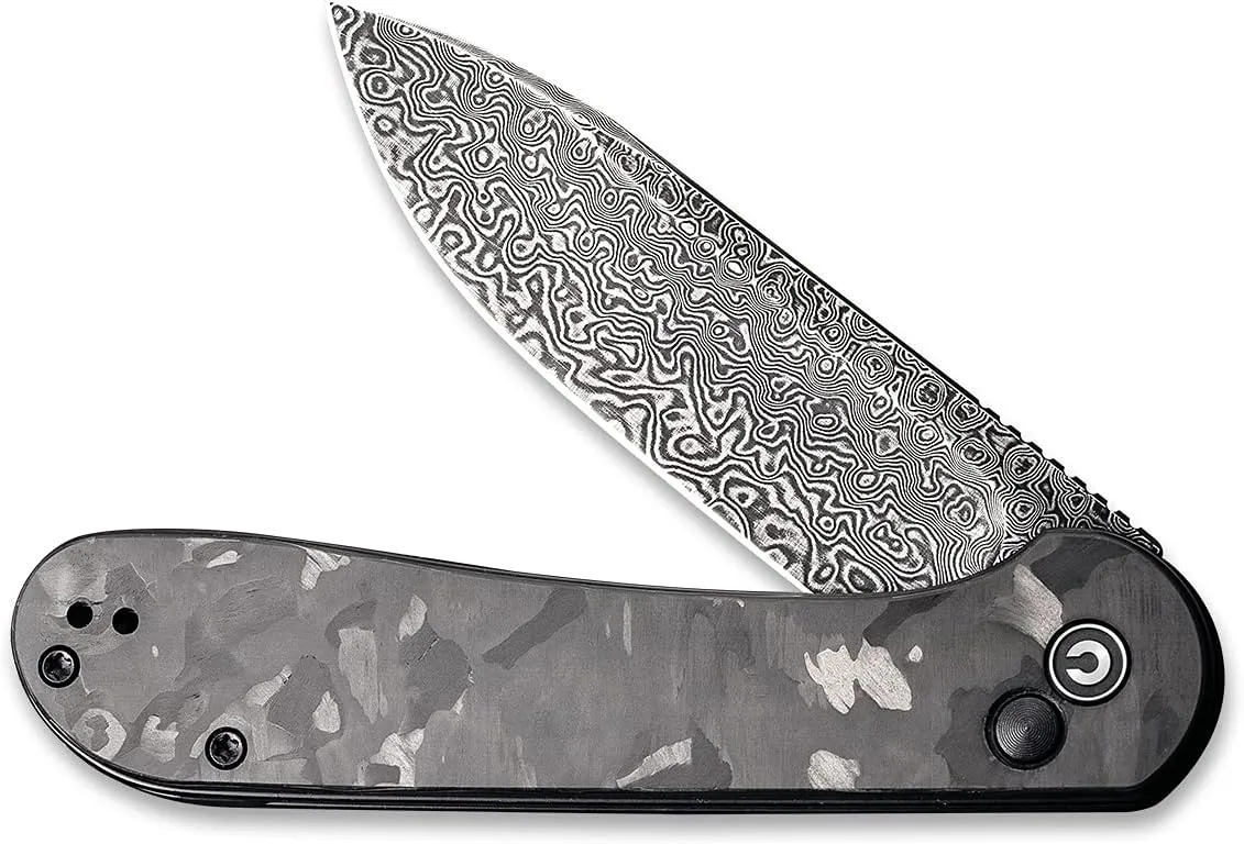 CIVIVI Pocket Folding Knife with 3.47" Damascus Blade Marble Carbon Fiber Handle, Button Lock Elementum Knife for EDC C2103DS-3