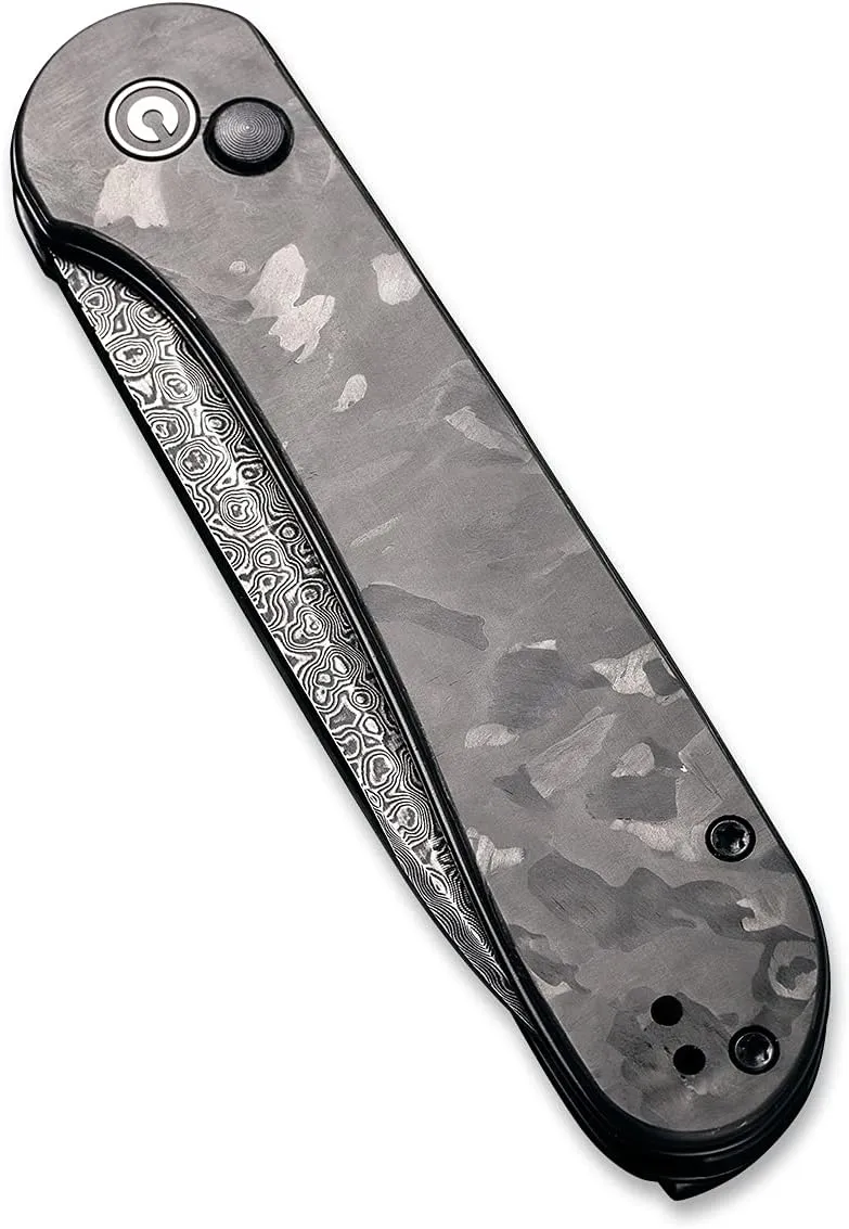 CIVIVI Pocket Folding Knife with 3.47" Damascus Blade Marble Carbon Fiber Handle, Button Lock Elementum Knife for EDC C2103DS-3