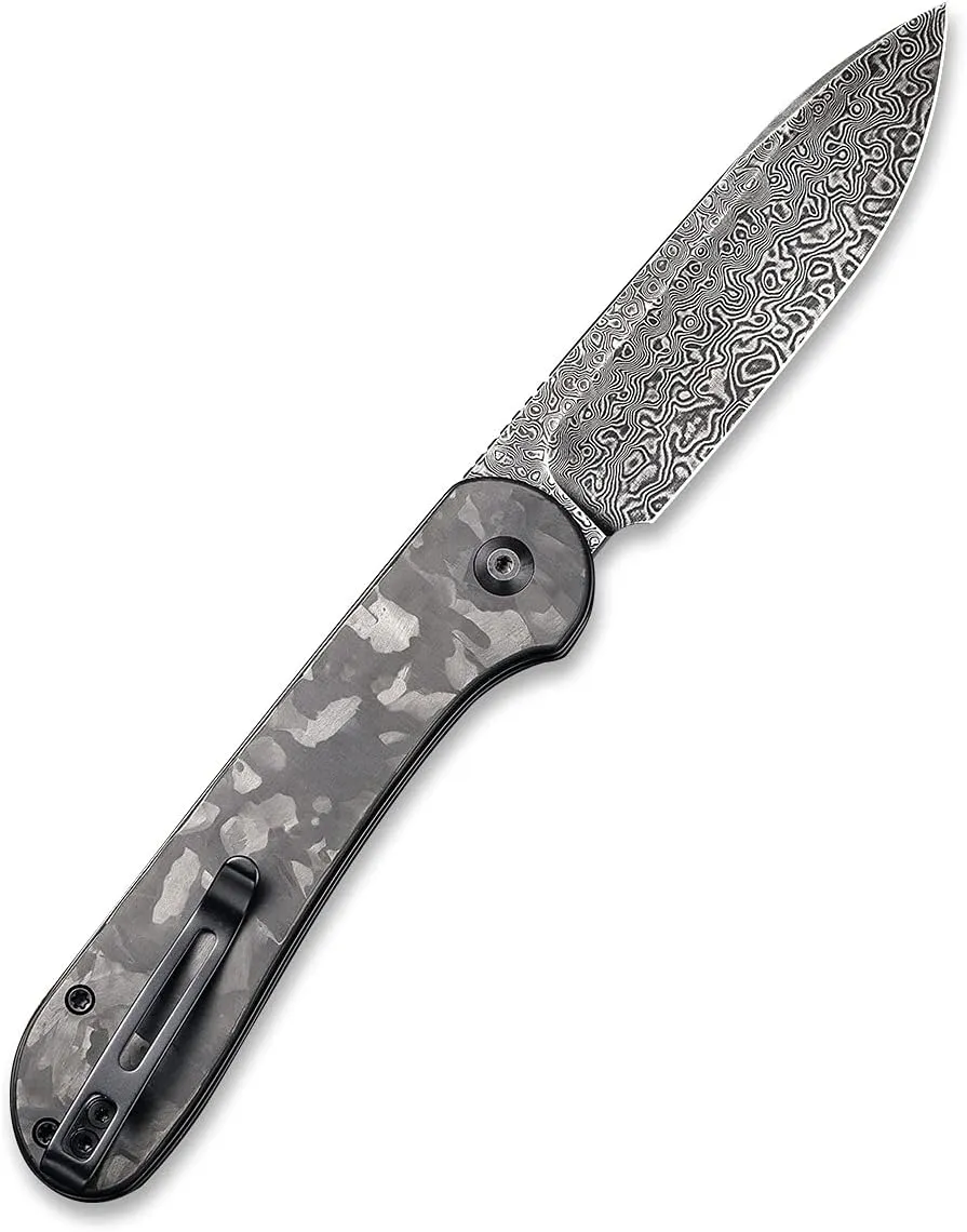 CIVIVI Pocket Folding Knife with 3.47" Damascus Blade Marble Carbon Fiber Handle, Button Lock Elementum Knife for EDC C2103DS-3
