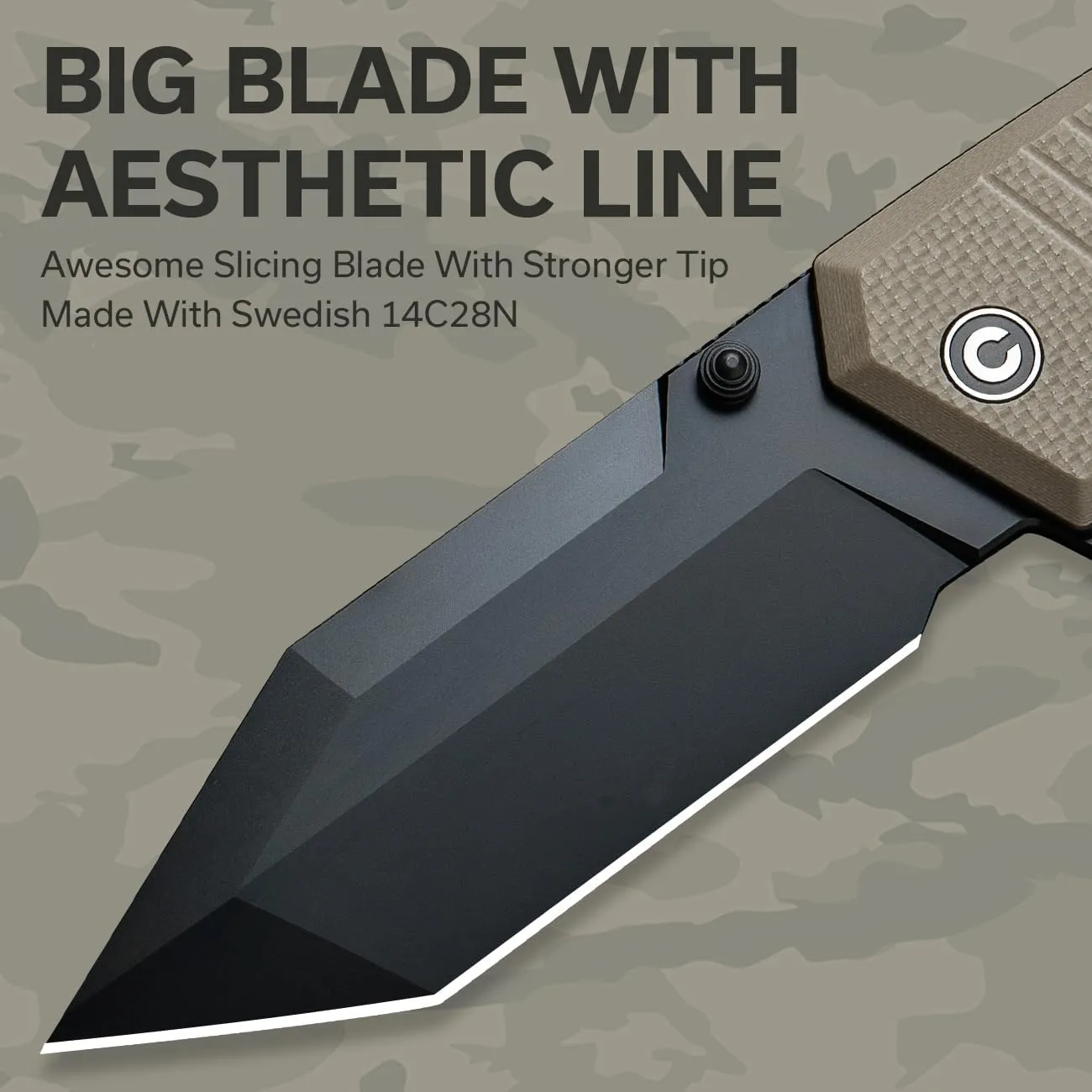 CIVIVI Pocket Knife for EDC, Bhaltair Tanto Folding Knife, 3.98'' 14C28N Blade G10 Handle, Liner Lock Knife for Men Outdoor C23024-2