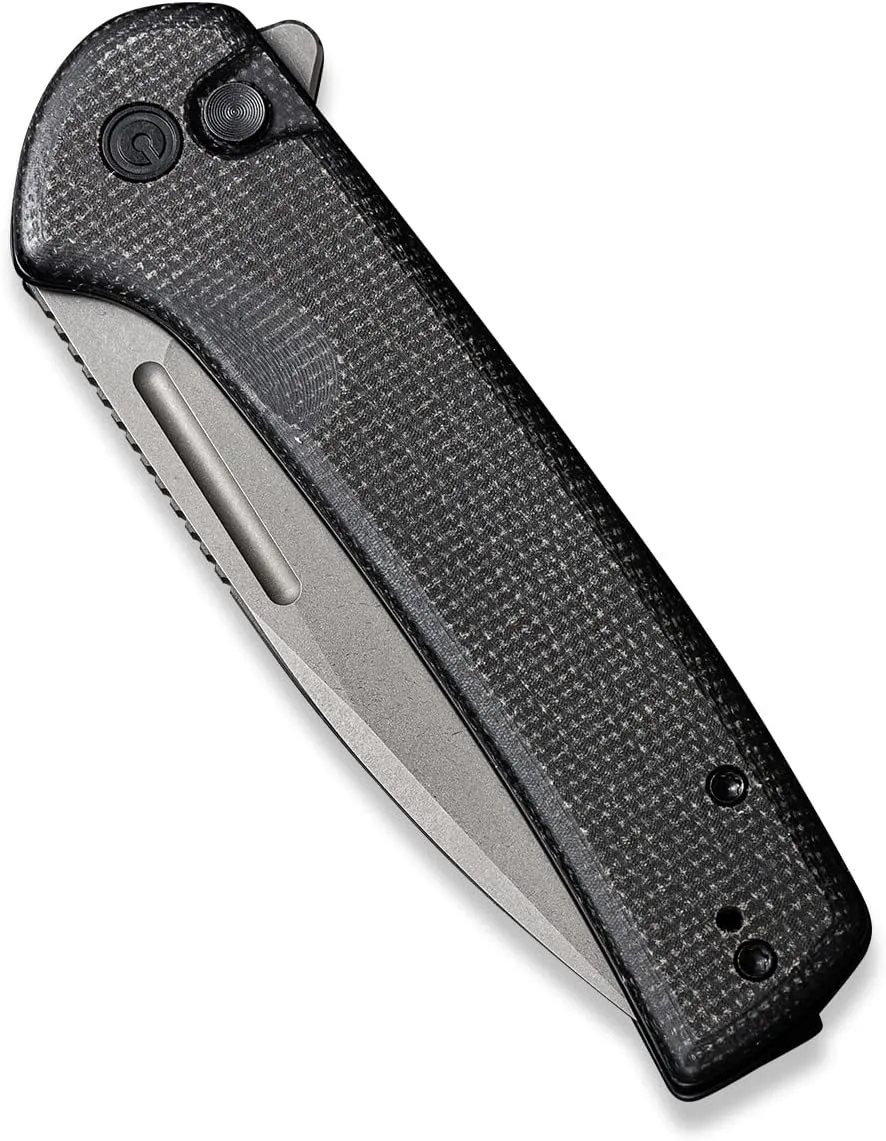 CIVIVI Pocket Knife for EDC, Conspirator Button Lock Folding Knife 3.48" Nitro-V Blade, Black Micarta Handle C21006-1