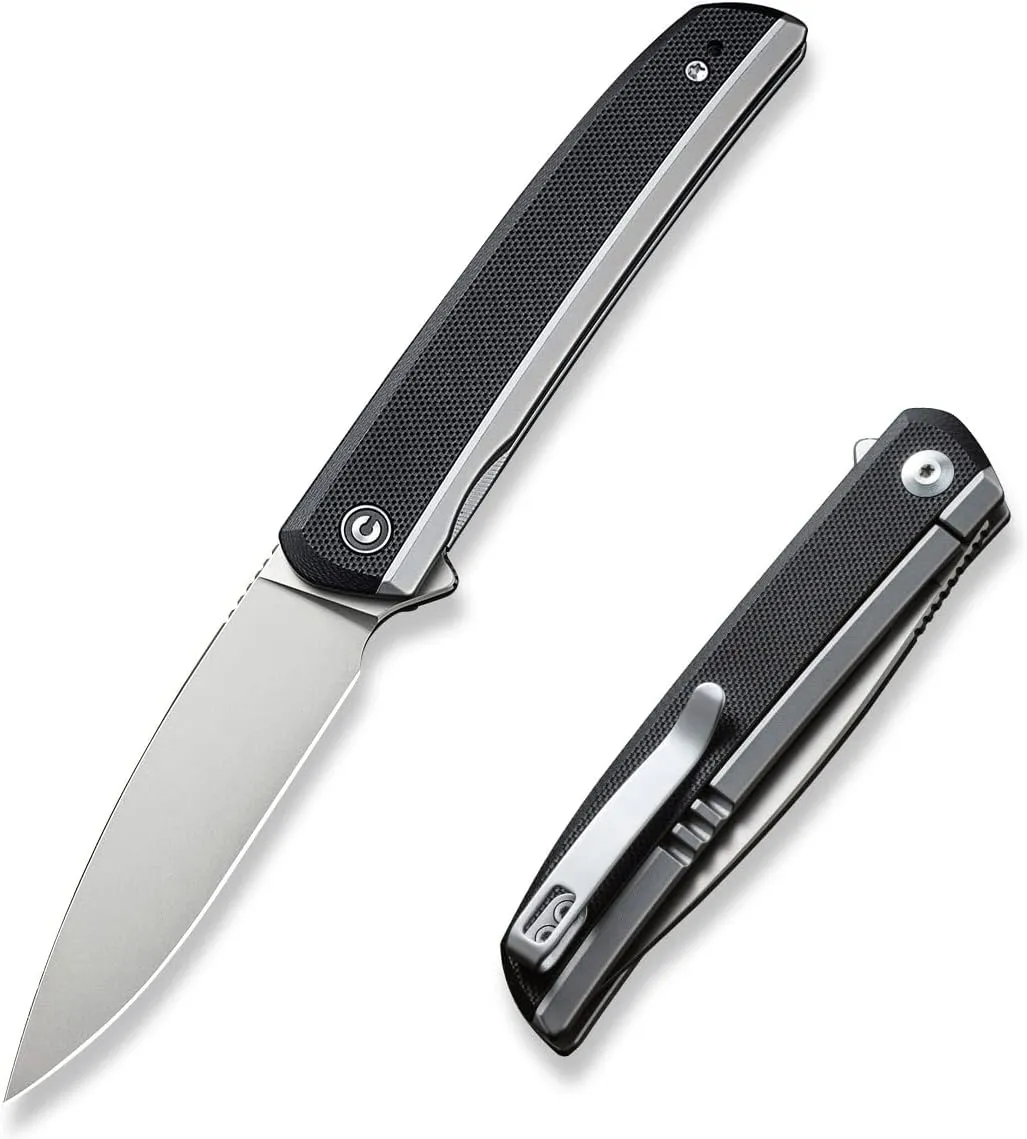 CIVIVI Savant Pocket Folding Knife 3.47-in Silver Bead Blasted 14C28N Blade Stainless Steel Handle with G10 Inlay Nested Frame Lock EDC Knife C20063B-2