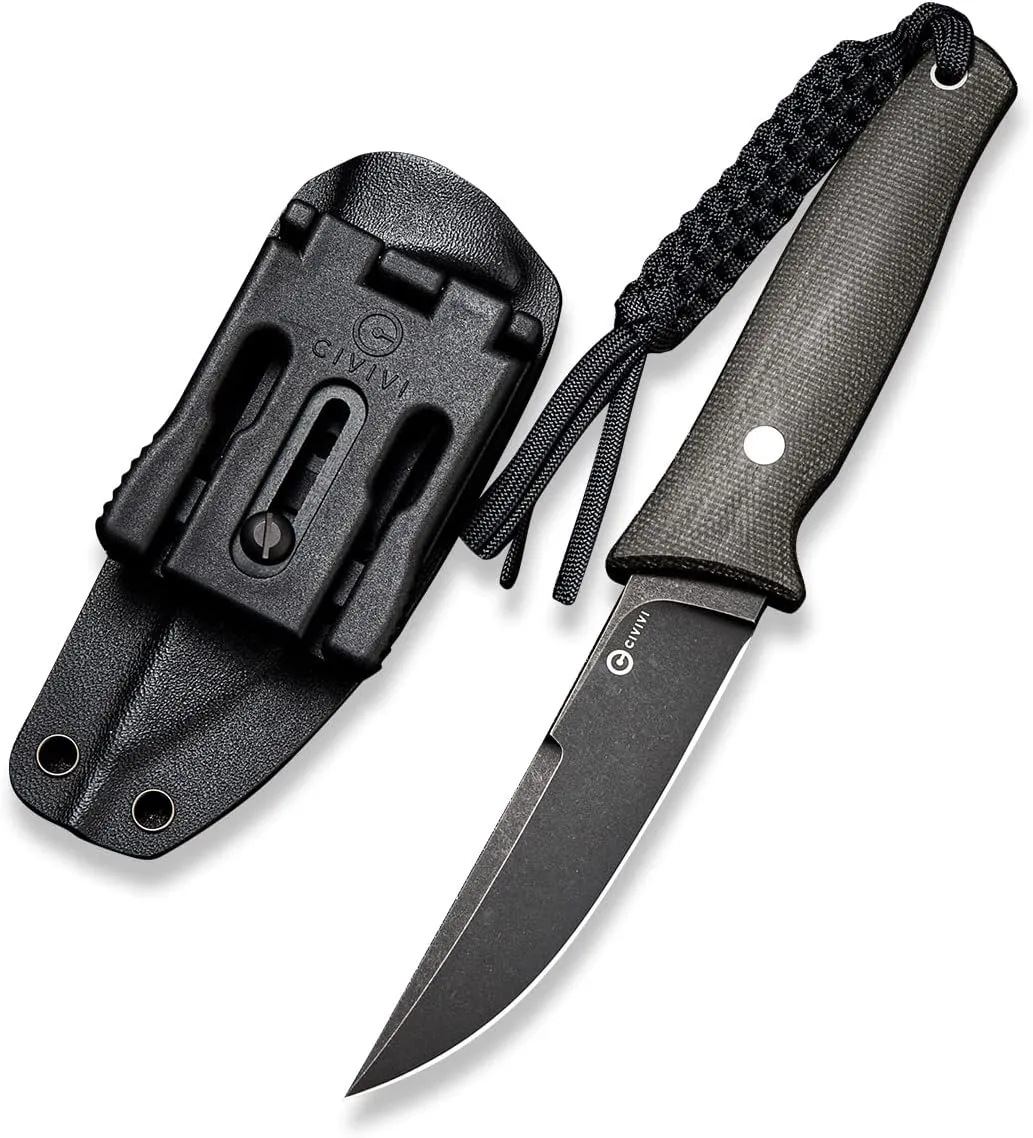 CIVIVI Tamashii Fixed Blade Knife with 4.07’’ D2 Blade Micarta Handle, Kydex Sheath, T-clip for EDC Outdoor Carry C19046-4