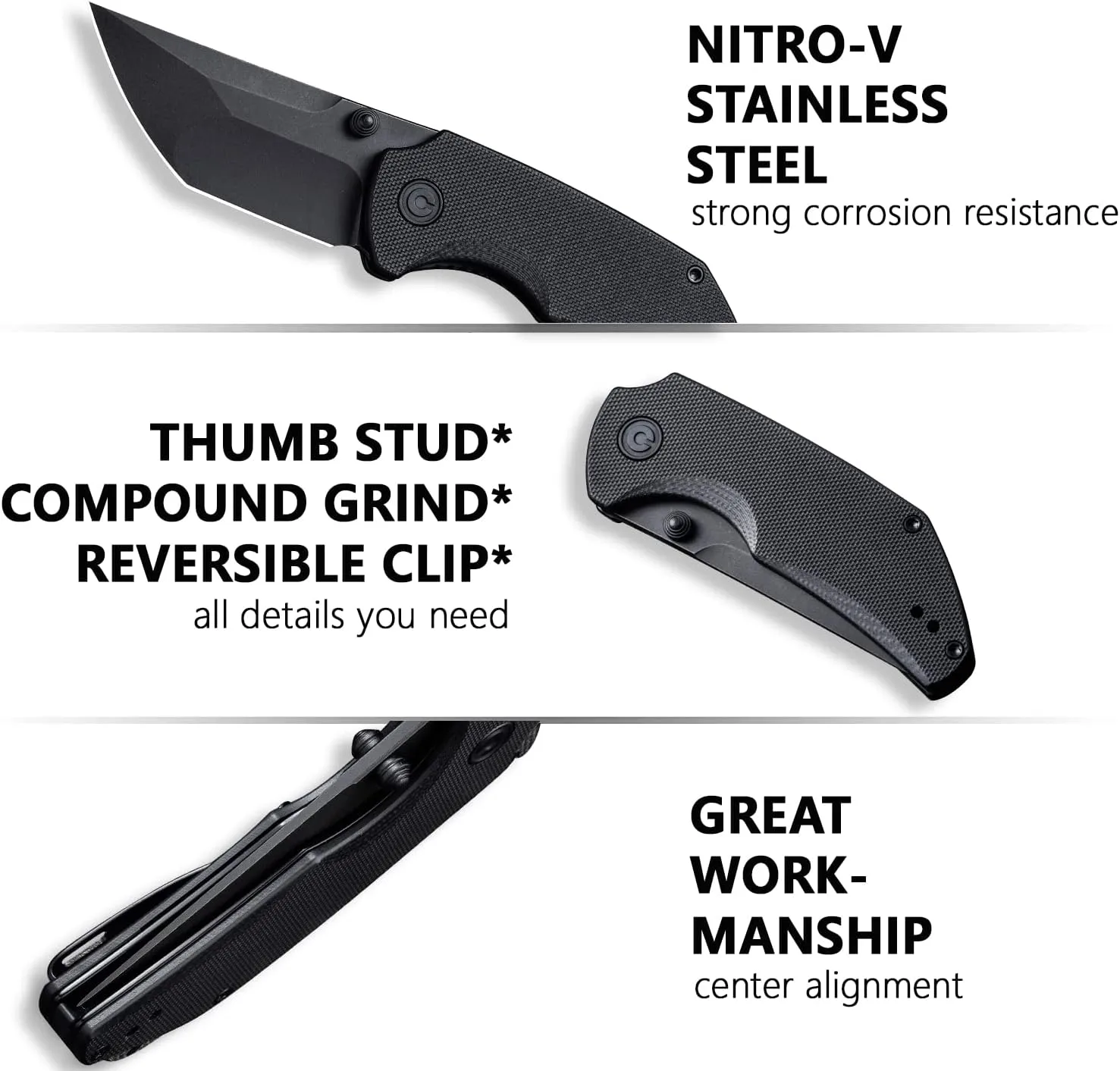 CIVIVI Thug 2 Pocket Knife for EDC, Matthew Christensen 2.69" Nitro-V Blade G10 Handle with Thumb Stud and Reversible Pocket Clip, Folding Knife for Utility Hiking Camping Fishing Outdoor C20028C-1
