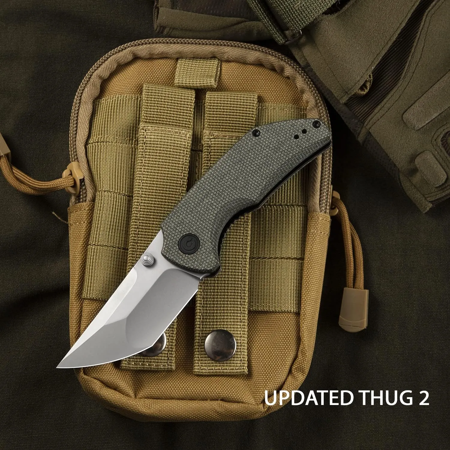CIVIVI Thug 2 Pocket Knife for EDC, Matthew Christensen 2.69" Nitro-V Blade Micarta Handle with Thumb Stud & Reversible Pocket Clip, Folding Knife for Utility Hiking Camping Fishing Outdoor C20028C-3