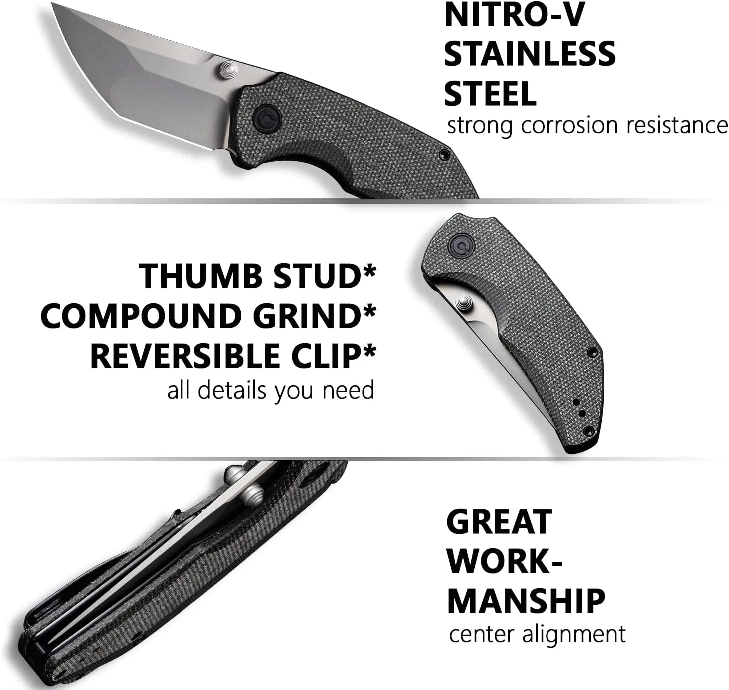 CIVIVI Thug 2 Pocket Knife for EDC, Matthew Christensen 2.69" Nitro-V Blade Micarta Handle with Thumb Stud & Reversible Pocket Clip, Folding Knife for Utility Hiking Camping Fishing Outdoor C20028C-3