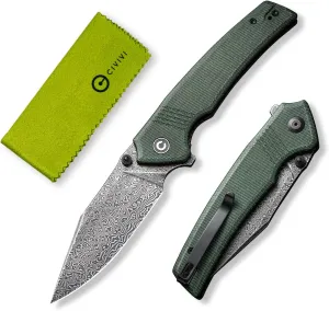 CIVIVI Tranquil Folding Pocket Knife for EDC, 3.7'' Damascus Forged Blade, Ergonomic Grip, Solid Liner Lock, Reversible Pocket Clip C23027-DS1（Green）