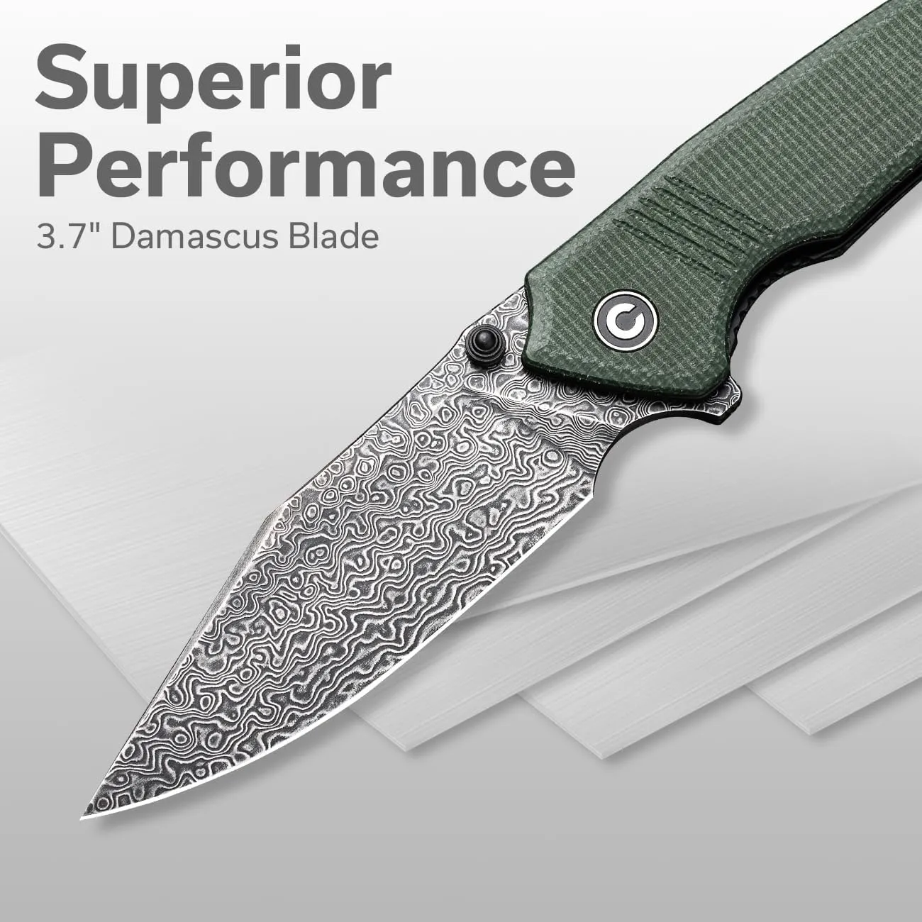 CIVIVI Tranquil Folding Pocket Knife for EDC, 3.7'' Damascus Forged Blade, Ergonomic Grip, Solid Liner Lock, Reversible Pocket Clip C23027-DS1（Green）