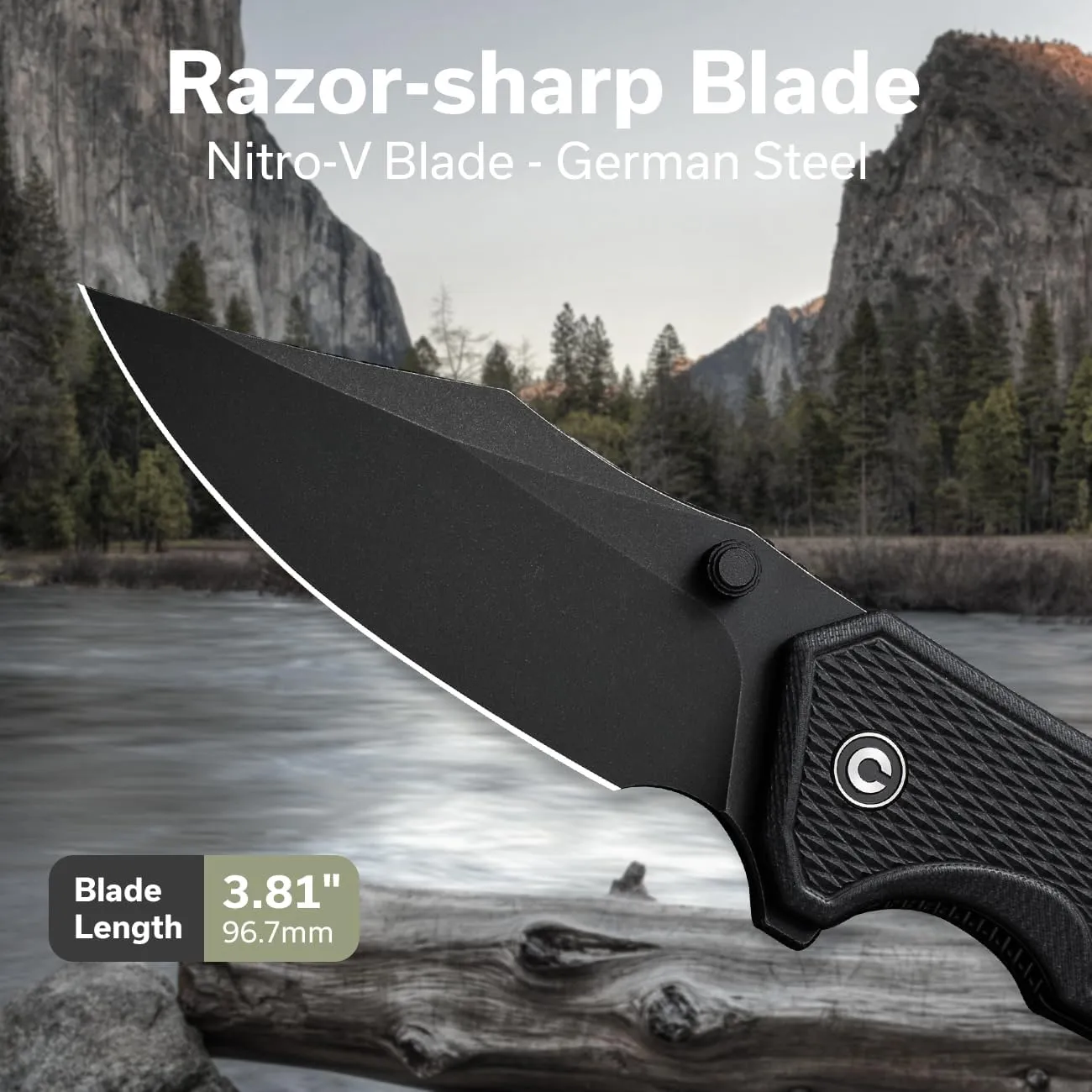 CIVIVI Vexillum Folding Knife for Outdoor and EDC, Flipper Pocket Knife with Thumb Stud Opener, 3.81" Nitro-V Blade Milled G10 Handle for Men C23003D-1