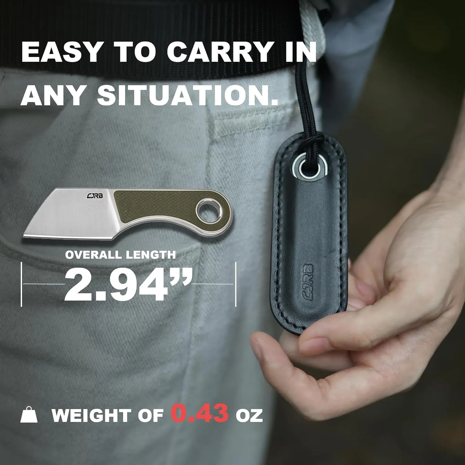 CJRB Chip Fixed Blade EDC Knife, 1.23'' AR-RPM9 Powder Steel Blade, Full Tang With Sheath G10 Handle for Men Outdoor Survival Camping, J1939 Green, 1939-GN