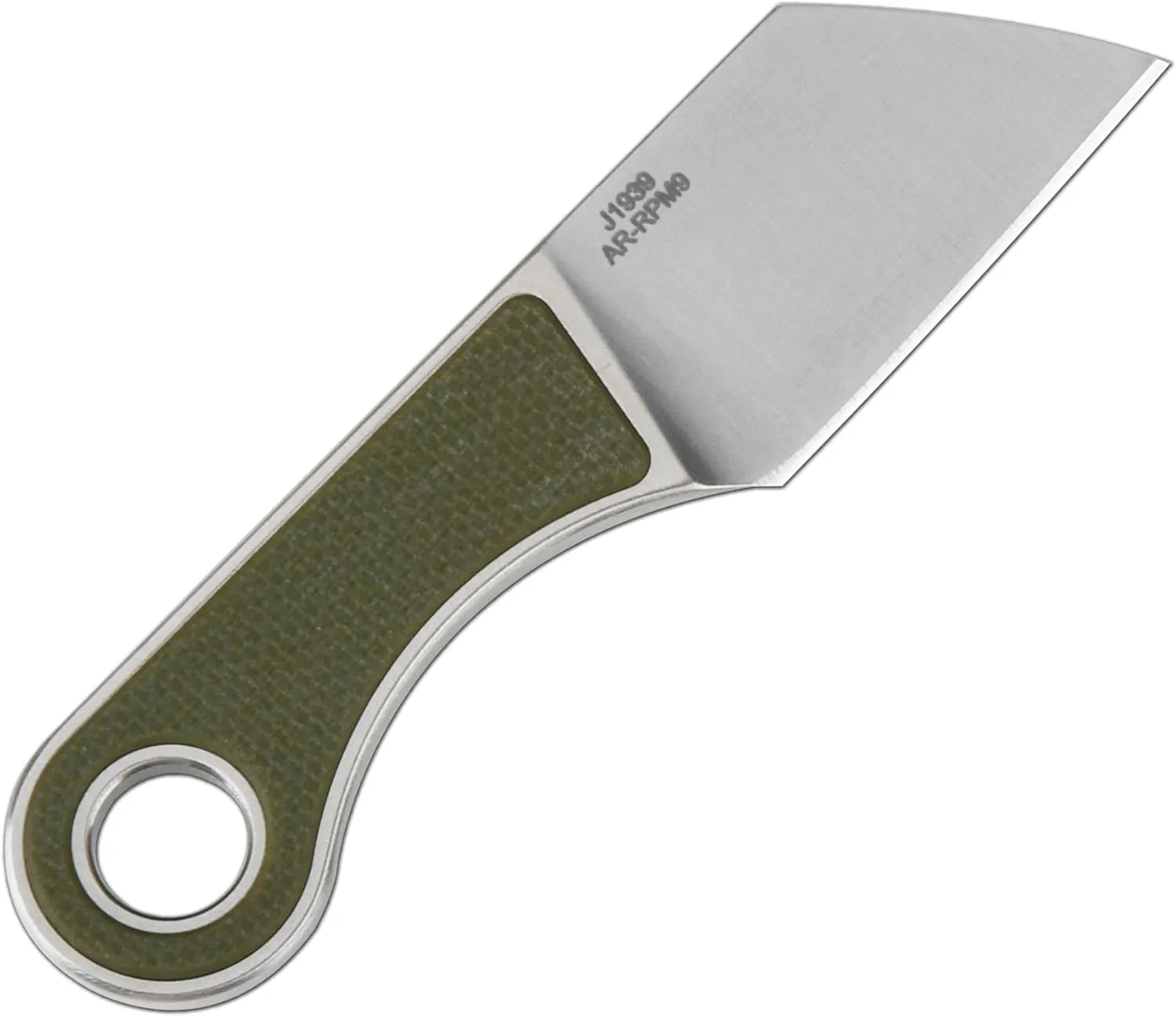 CJRB Chip Fixed Blade EDC Knife, 1.23'' AR-RPM9 Powder Steel Blade, Full Tang With Sheath G10 Handle for Men Outdoor Survival Camping, J1939 Green, 1939-GN