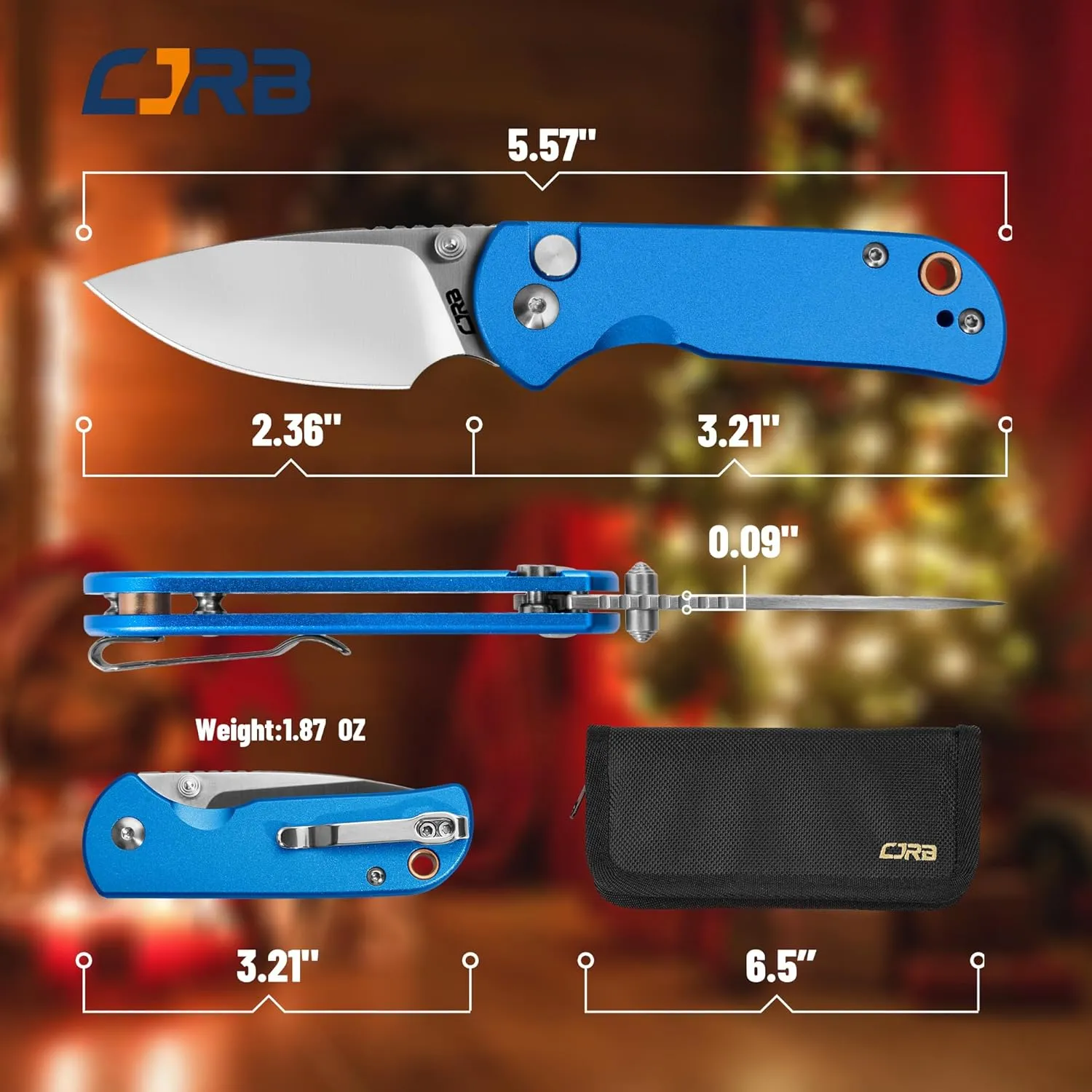 CJRB CUTLERY Pocket Knife for EDC Mica (J1934) Thumb Studs Folding Knife with 2.36" AR-RPM9 Steel Blade and Blue Aluminum Handle,Ideal for Outdoor Hunting Camping