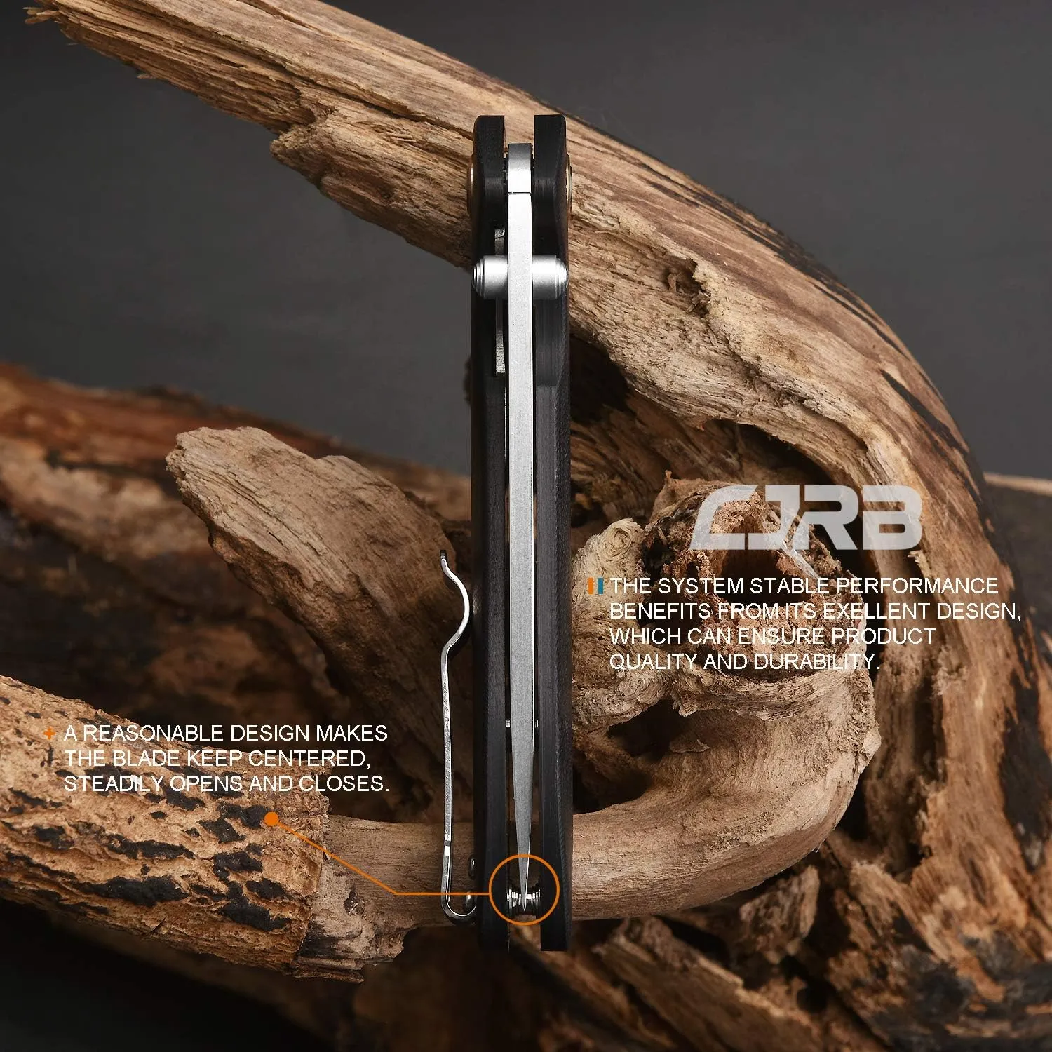 CJRB Folding Knife Feldspar Pocket Folding Knife Stonewash D2 Steel Blade G10 Tactical Handle EDC Knife Black Handle(J1912)