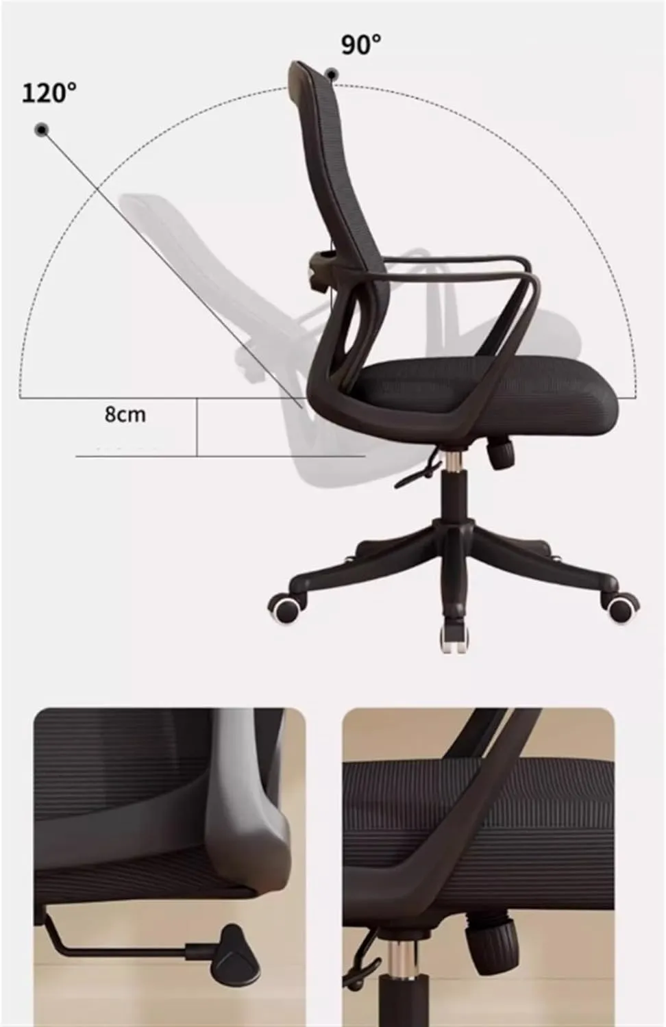 Classic Office Chair Ergonomic Office Home Desk Mesh Fixed Armrest, Executive Computer Chair with Lumbar Support Desk Task Chair(Black)