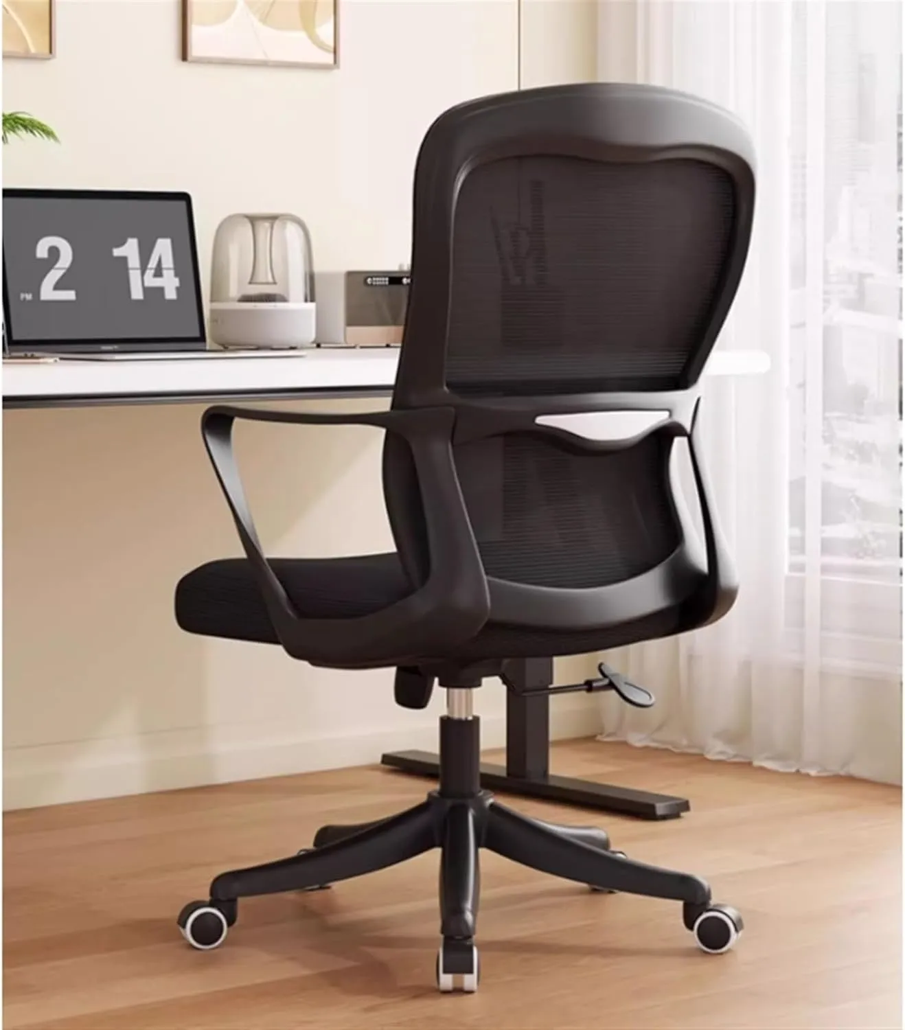 Classic Office Chair Ergonomic Office Home Desk Mesh Fixed Armrest, Executive Computer Chair with Lumbar Support Desk Task Chair(Black)