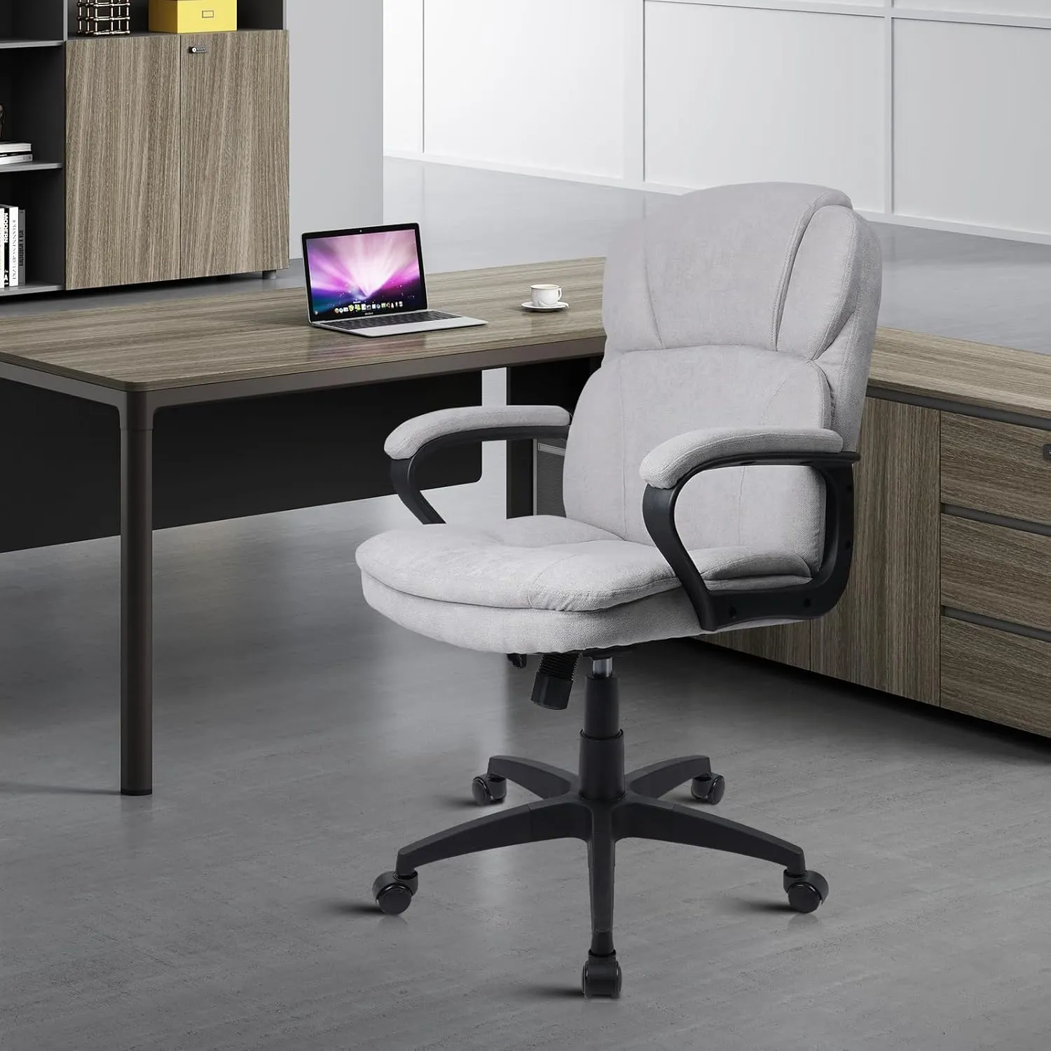 CLATINA Grey Cloth Office Chair Fabric Covered Desk Chair, Adjustable Height Swivel Chairs Ergonomic Executive Chair with Arms and Wheels Comfortable Upholstered, 350 LBS
