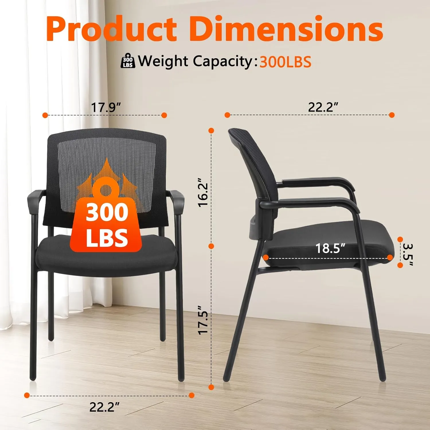 CLATINA Stacking Chairs, Stackable Waiting Room Chair No Wheels with Armrest and Lumber Support, Ergonomic Mesh Office Arm Chair Reception Guest Chairs for Home Conference Lobby Church School, Black