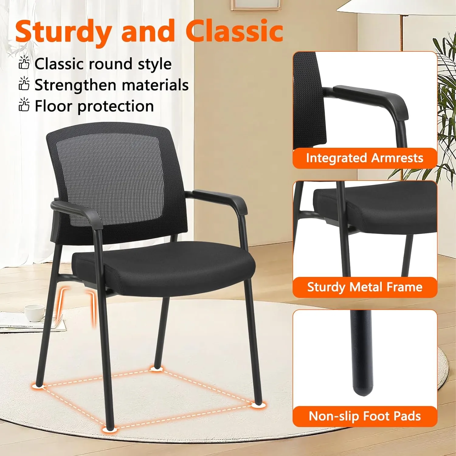 CLATINA Stacking Chairs, Stackable Waiting Room Chair No Wheels with Armrest and Lumber Support, Ergonomic Mesh Office Arm Chair Reception Guest Chairs for Home Conference Lobby Church School, Black