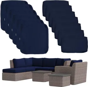 ClawsCover 13 Pack Outdoor Seat and Back Cushions Replacement Covers Fit for 8 Pieces 6-Seater Wicker Rattan Patio Furniture Conversation Set Sectional Couch Chairs,Navy-Include Cover Only