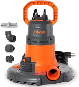 Cleartide 1/4 HP Automatic Pool Cover Pump, Smart Auto/Flexible Manual Mode,120V AC, 2160 GPH Pump for Inground or Above Ground Swimming Pool Cover, Pond, Basement, Window Well, with 25ft Power Cord