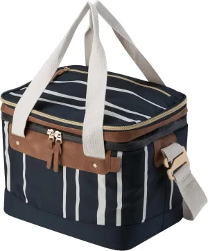 CleverMade Premium Soft Sided Malibu Cooler, 18 Can Insulated Leakproof Lunchbox for Beach, Picnics, and Work Made from Recycled Materials Navy Striped