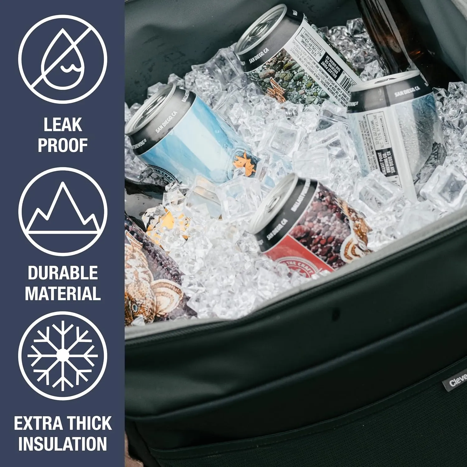 CleverMade Sequoia Collapsible Cooler Bag – 50 Can Insulated Soft Cooler Tote for Travel, Beach, Picnic – 18"x12.5"x14.25" – Twilight Blue – Durable PU/PEVA