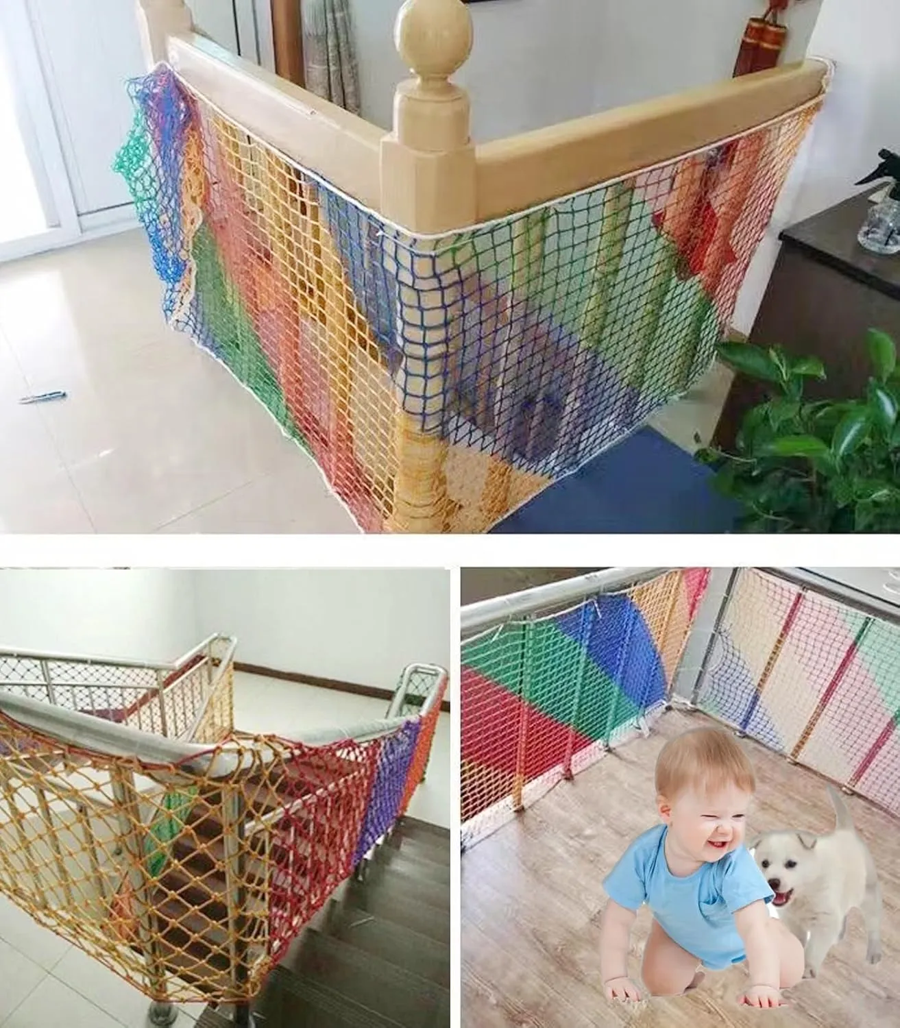 Climbing Cargo Net for Kids Outdoor Balcony Safety Net Rope Netting Playground Stairway Railing Safety for Children Pets Toys Knotless Polyester Sports Netting3.3X33FT