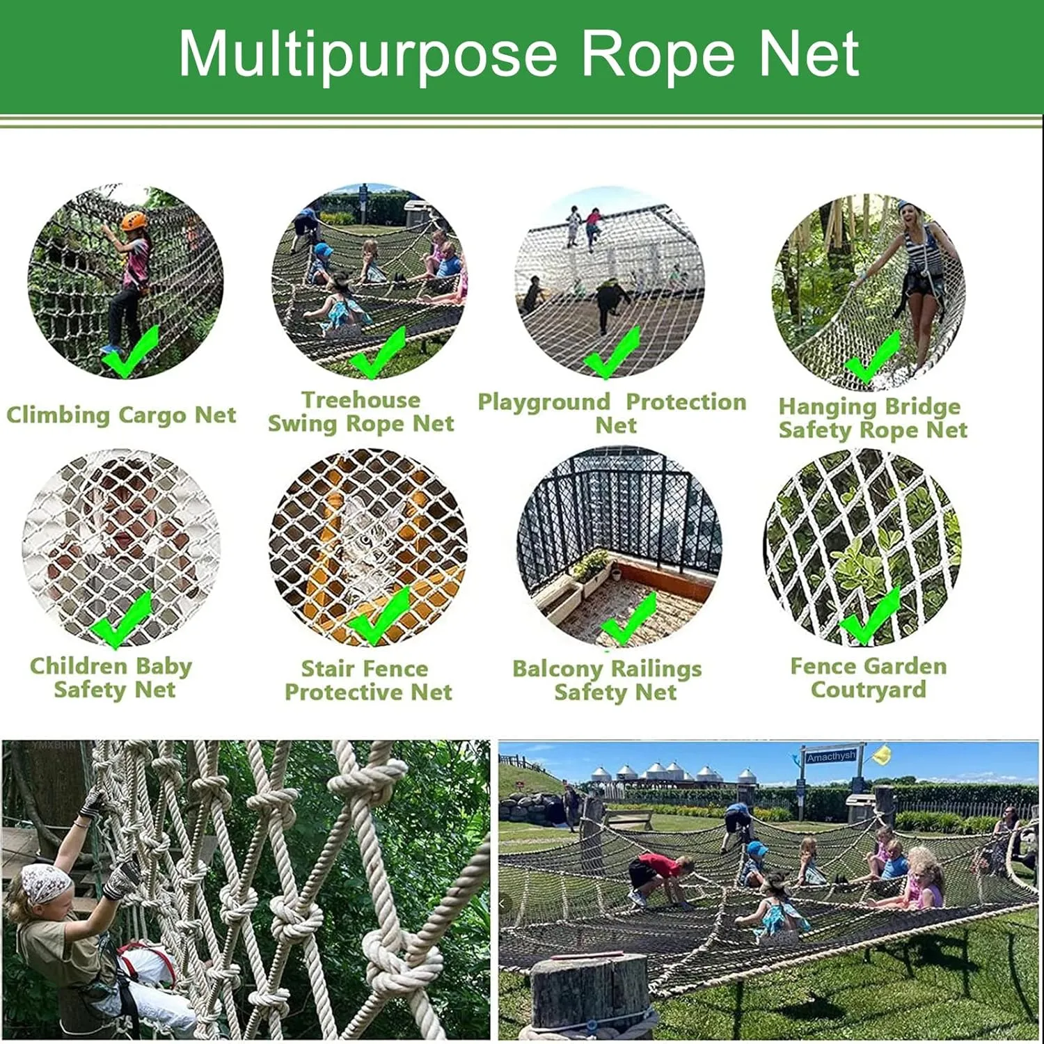 Climbing Cargo Net, Heavy Duty Playground Climbing Rope Netting, Safety Nets for Treehouse Protection, Balcony Protection Fences,3 * 4m(10 * 13ft)