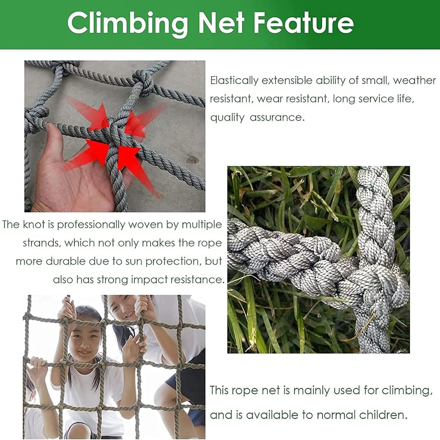 Climbing Cargo Net, Heavy Duty Playground Climbing Rope Netting, Safety Nets for Treehouse Protection, Balcony Protection Fences,3 * 4m(10 * 13ft)