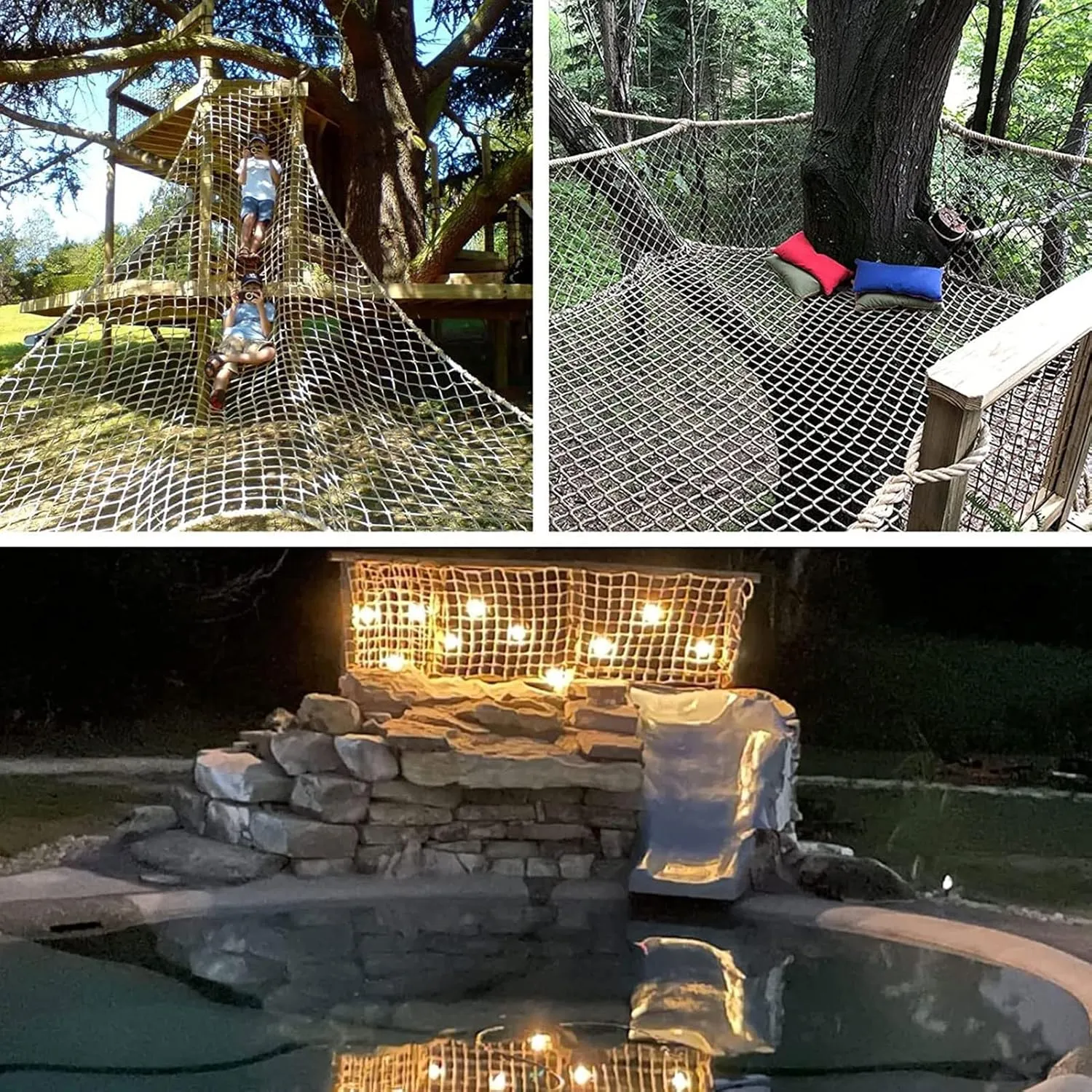 Climbing Cargo Net, Heavy Duty Playground Climbing Rope Netting, Safety Nets for Treehouse Protection, Balcony Protection Fences,3 * 4m(10 * 13ft)