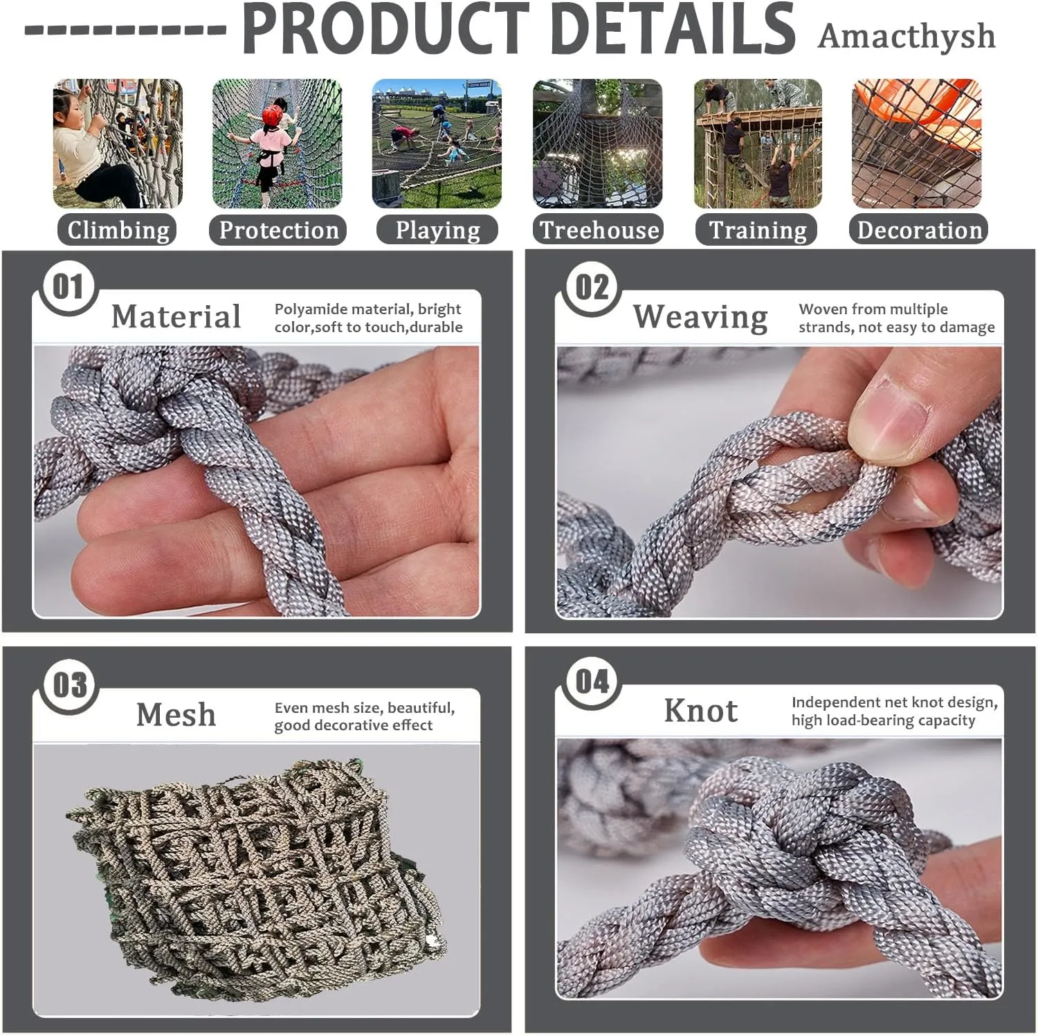 Climbing Cargo Net Kids Playground Safety Net Heavy Duty Polyamide Frame Netting Rope Climbing Net for Training Equipment Plant Support,1.5 * 2m