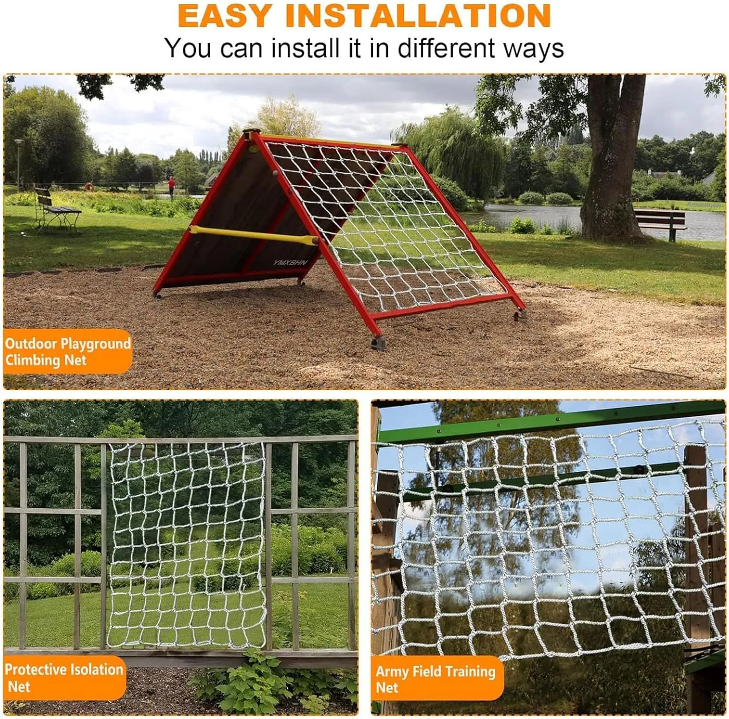Climbing Cargo Net, Outdoor Playground Heavy Duty Climbing Net for Adults, Rope Ladder for Obstacle Courses Training,3 * 4m(10 * 13ft)