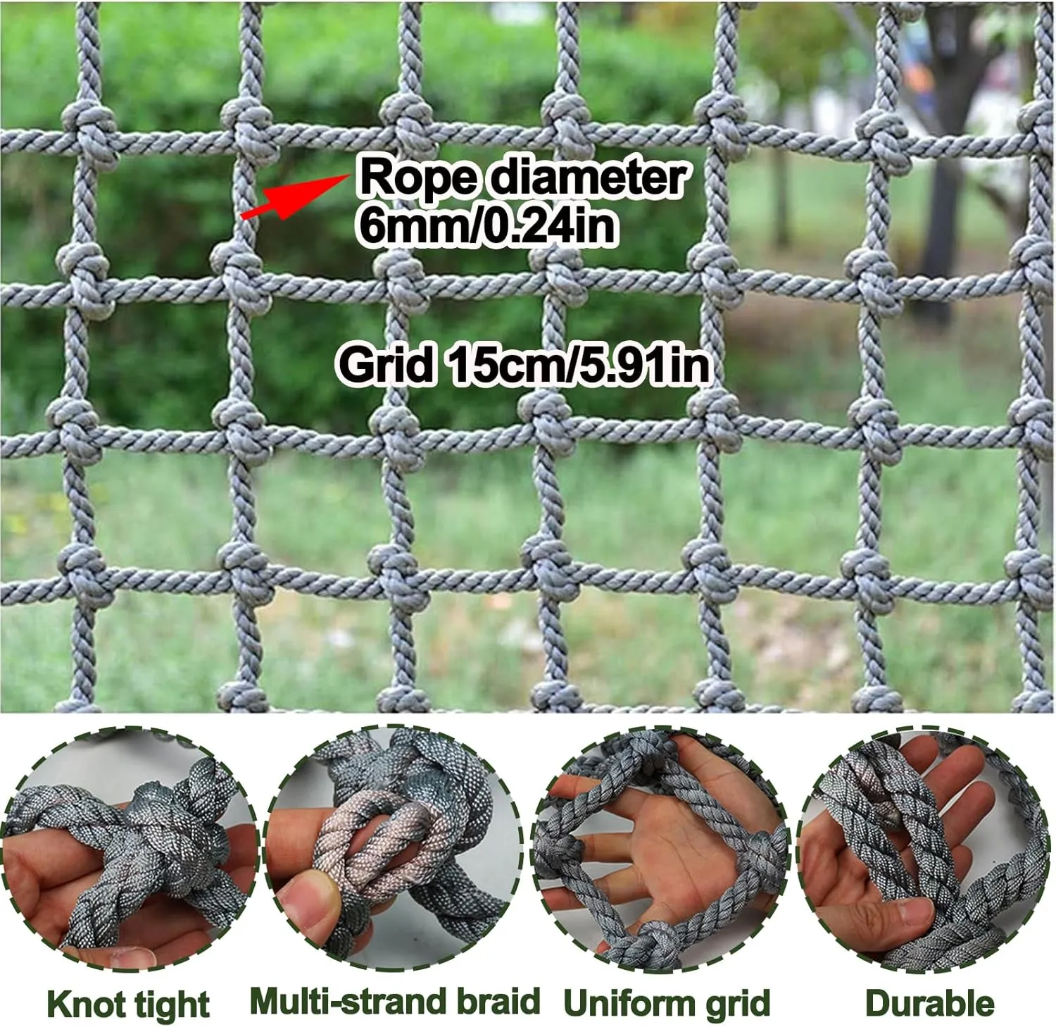 Climbing Cargo Net Polyamide Playground Safety Net 0.24" Thick Heavy Duty Climbing Frame Net Outdoor Tree House Hammock Rope Ladder Truck Trailer Net,6.6x32.8ft