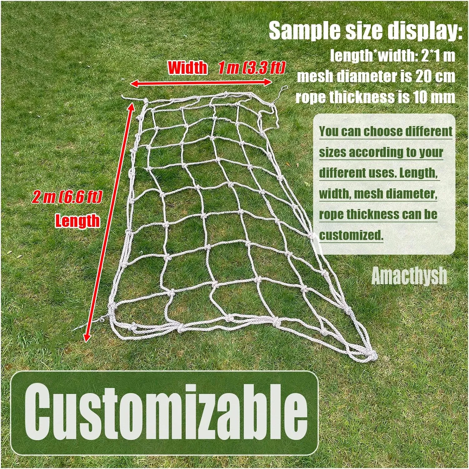 Climbing Cargo Net Safety Climbing Rope Net for Kids Outdoor Play Equipment Rope Ladder Jungle Gyms Playground Swingset Treehouse Obstacle Training,26.2 * 29.5ft