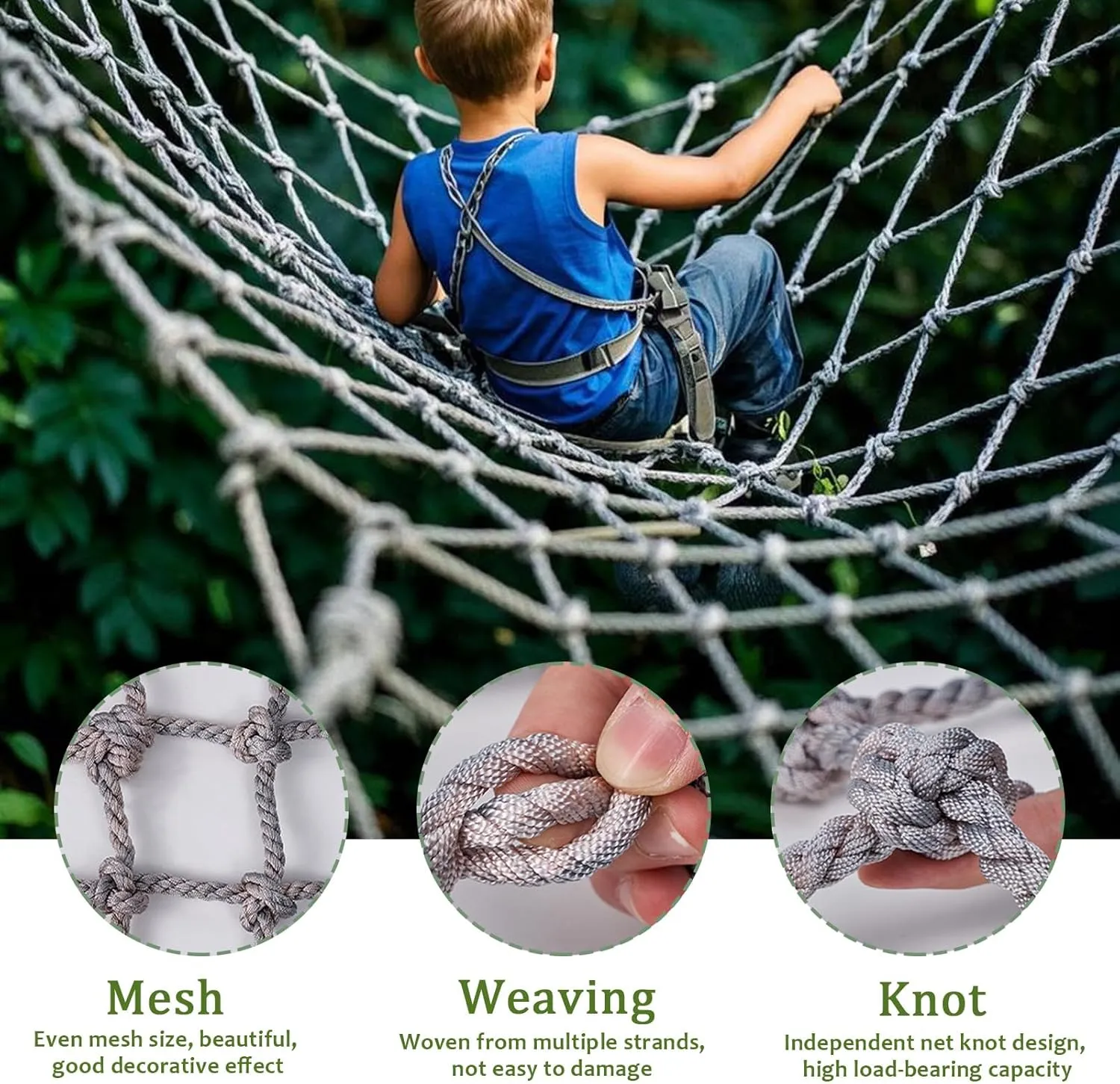 Climbing Cargo Net Safety Climbing Rope Net for Kids Outdoor Play Equipment Rope Ladder Jungle Gyms Playground Swingset Treehouse Obstacle Training,26.2 * 29.5ft