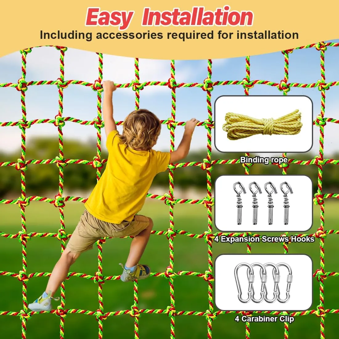 Climbing Net, 3.3ft X 6.6ft Polyester Climbing Cargo Net for Kids Outdoor, Heavy Duty Large Military Playground Equipment, Rope Ladder, Swingset, Indoor & Outdoor, Treehouse, Jungle Gyms