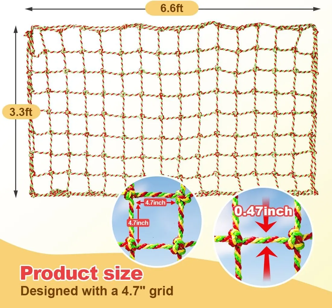 Climbing Net, 3.3ft X 6.6ft Polyester Climbing Cargo Net for Kids Outdoor, Heavy Duty Large Military Playground Equipment, Rope Ladder, Swingset, Indoor & Outdoor, Treehouse, Jungle Gyms