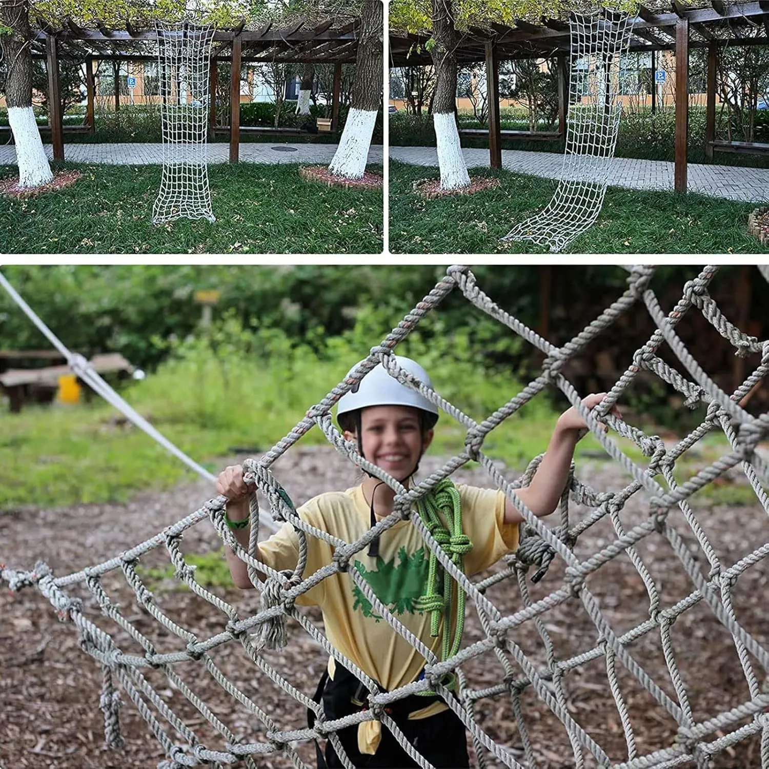 Climbing Net for Kids Adults Polyamide Heavy Duty Climbing Cargo Net Rope Ladder Playground Safety Net Outdoor Tree House Swing Hammock Stair Balcony Railing Protection Net,6.6x11.5ft