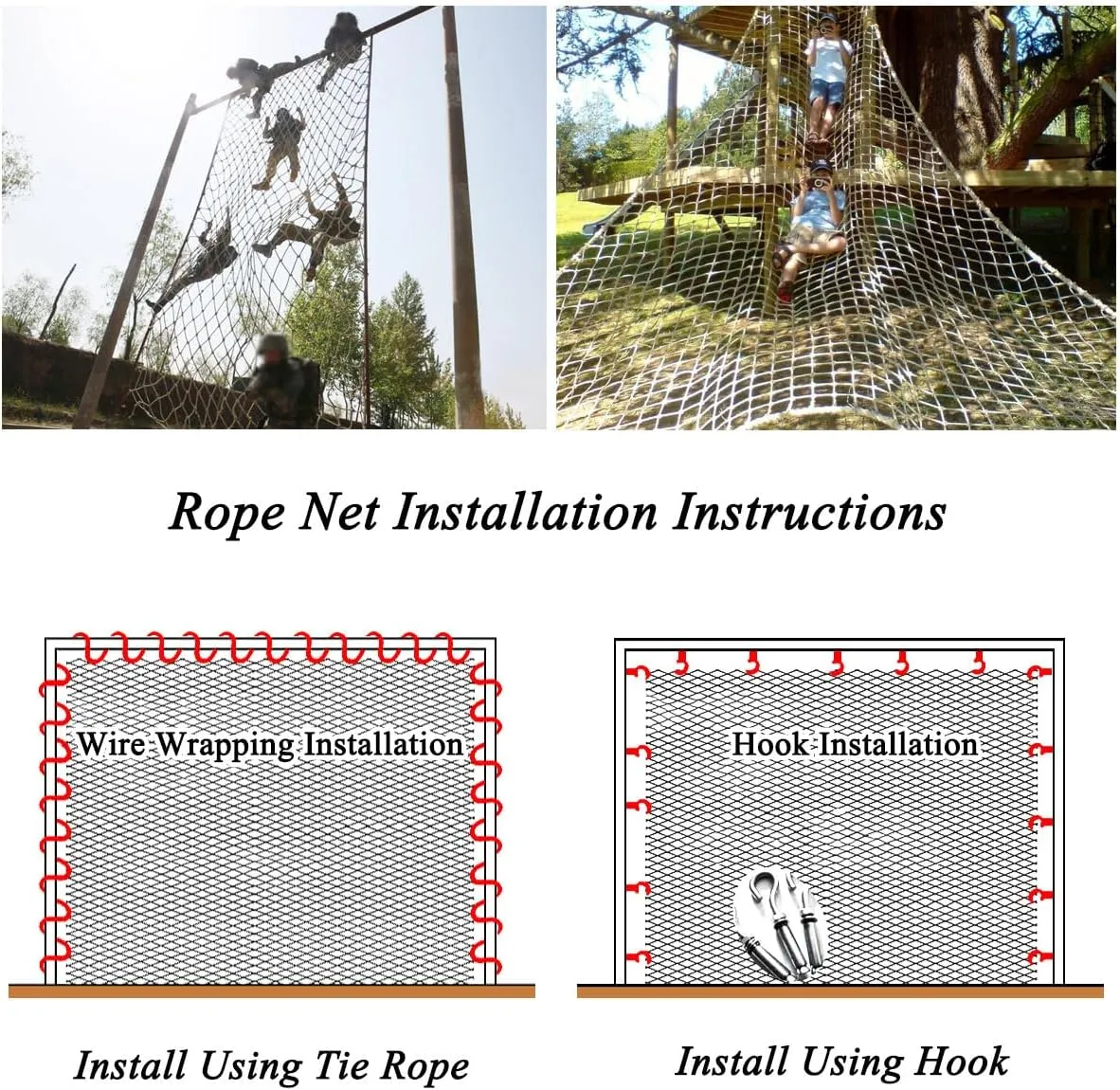 Climbing Net for Kids and Adults,16mm Thick Jute Hemp Rope Nets,Playground Play Climbing Net,Outdoor Treehouse Rope Ladder Hammock,Heavy Duty Large Military Climbing Net for Outdoor(Size:0.5mx8m)