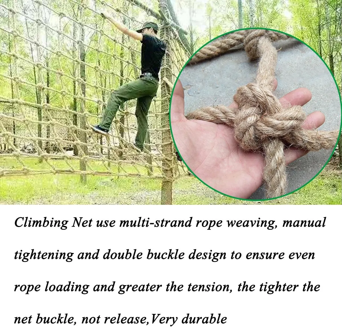 Climbing Net for Kids and Adults,16mm Thick Jute Hemp Rope Nets,Playground Play Climbing Net,Outdoor Treehouse Rope Ladder Hammock,Heavy Duty Large Military Climbing Net for Outdoor(Size:0.5mx8m)