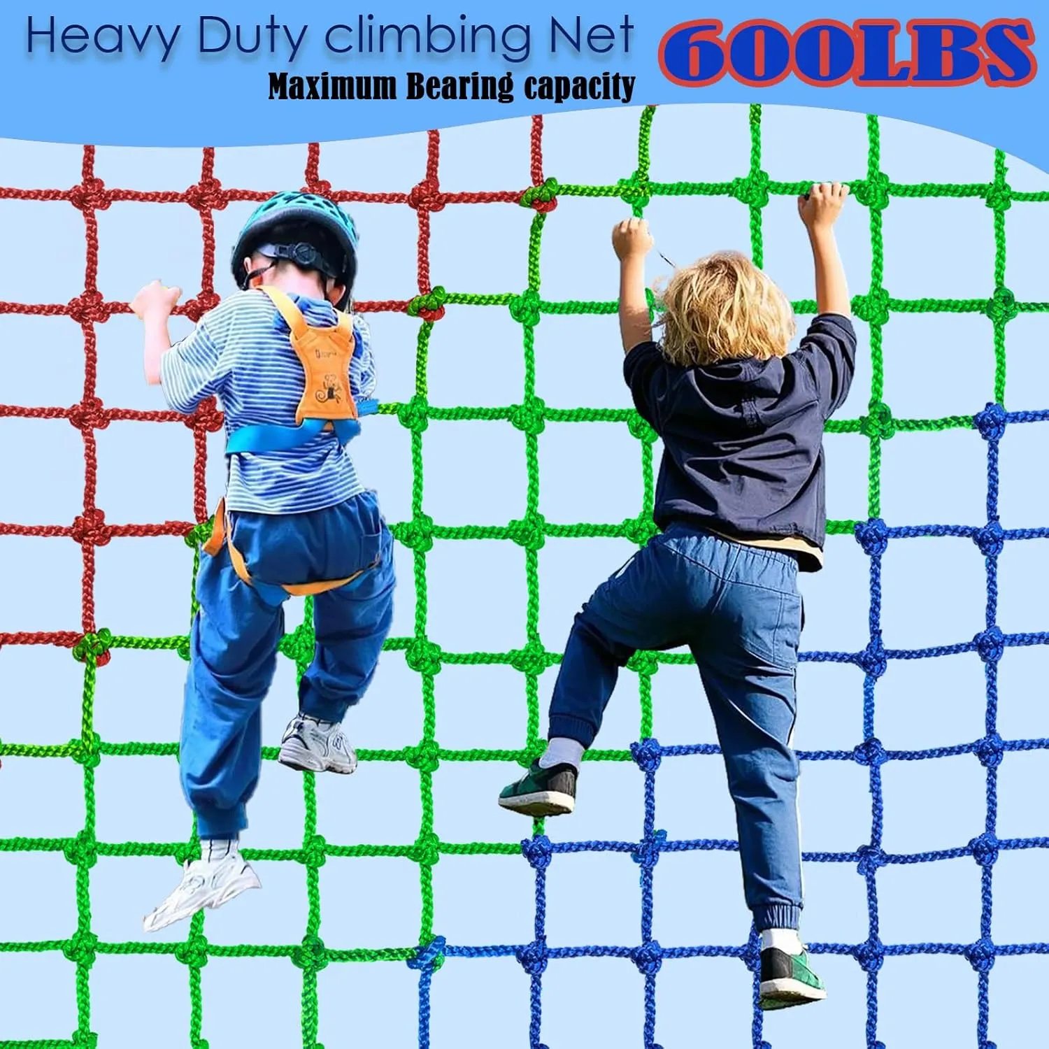 Climbing Net for Kids Outdoor,Polyester Climbing Cargo Net Spliced with 3 Colors Heavy Duty Large Military Climbing Net for Rope Ladder,Playground,Swingset,Treehouse,Jungle Gyms (3.2×9.6FT)
