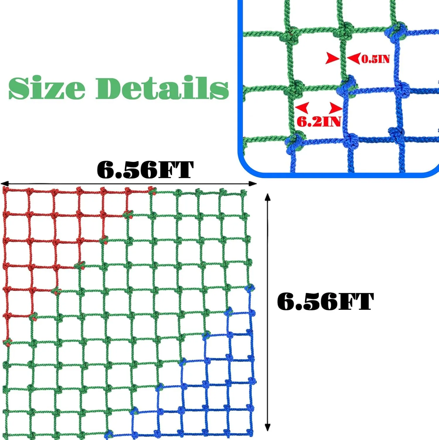 Climbing Net for kids Outdoor,Polyester Climbing Cargo Net Spliced with 3 Colors Heavy Duty Large Military Climbing Net for Rope Ladder,Playground,Swingset,Treehouse,Jungle Gyms (6.56×6.56FT)
