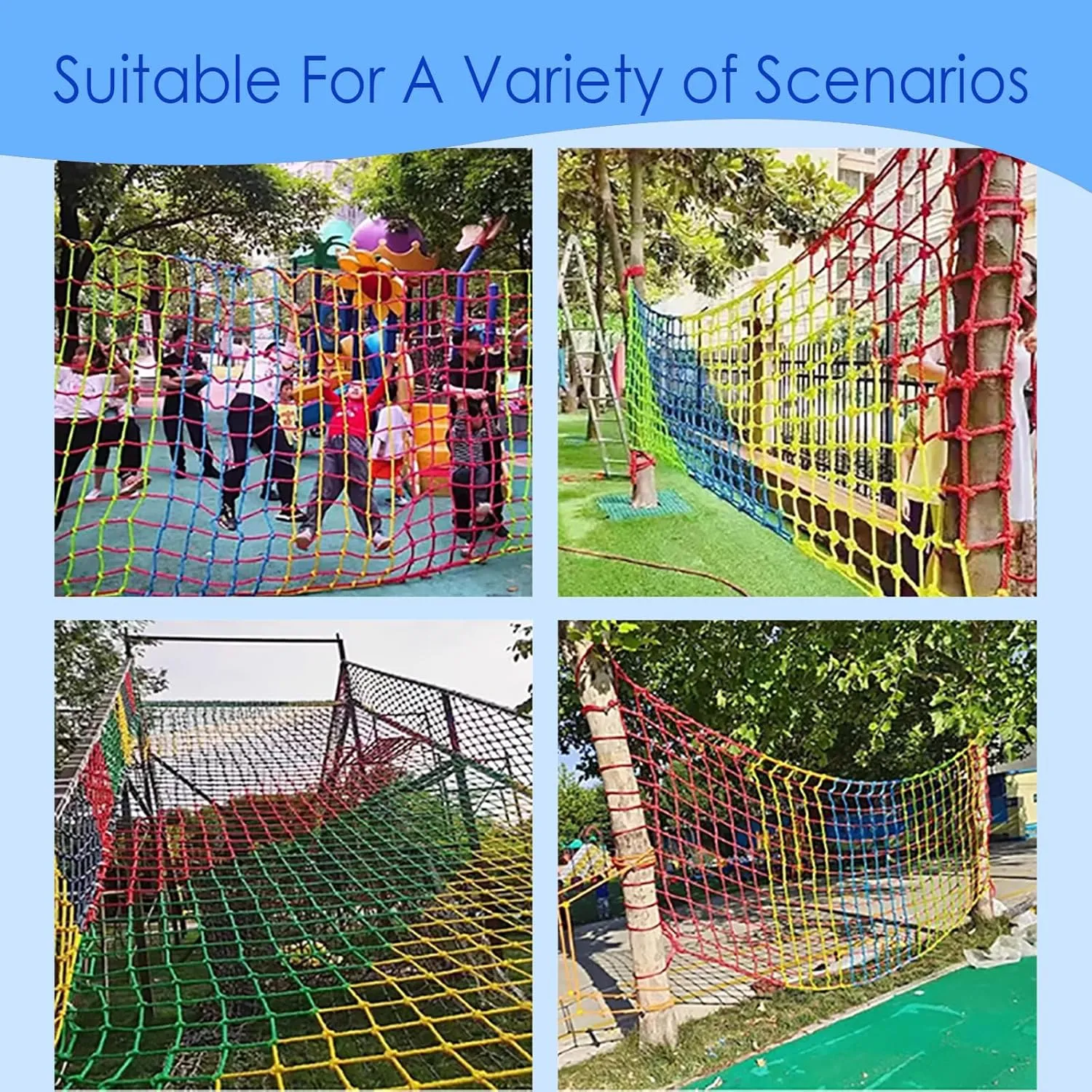 Climbing Net for kids Outdoor,Polyester Climbing Cargo Net Spliced with 3 Colors Heavy Duty Large Military Climbing Net for Rope Ladder,Playground,Swingset,Treehouse,Jungle Gyms (6.56×6.56FT)