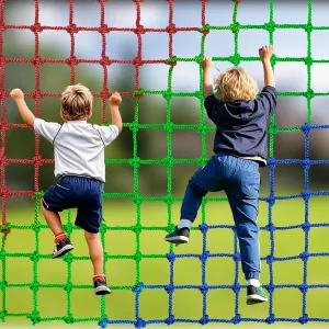 Climbing Net for kids Outdoor,Polyester Climbing Cargo Net Spliced with 3 Colors Heavy Duty Large Military Climbing Net for Rope Ladder,Playground,Swingset,Treehouse,Jungle Gyms (6.56×6.56FT)