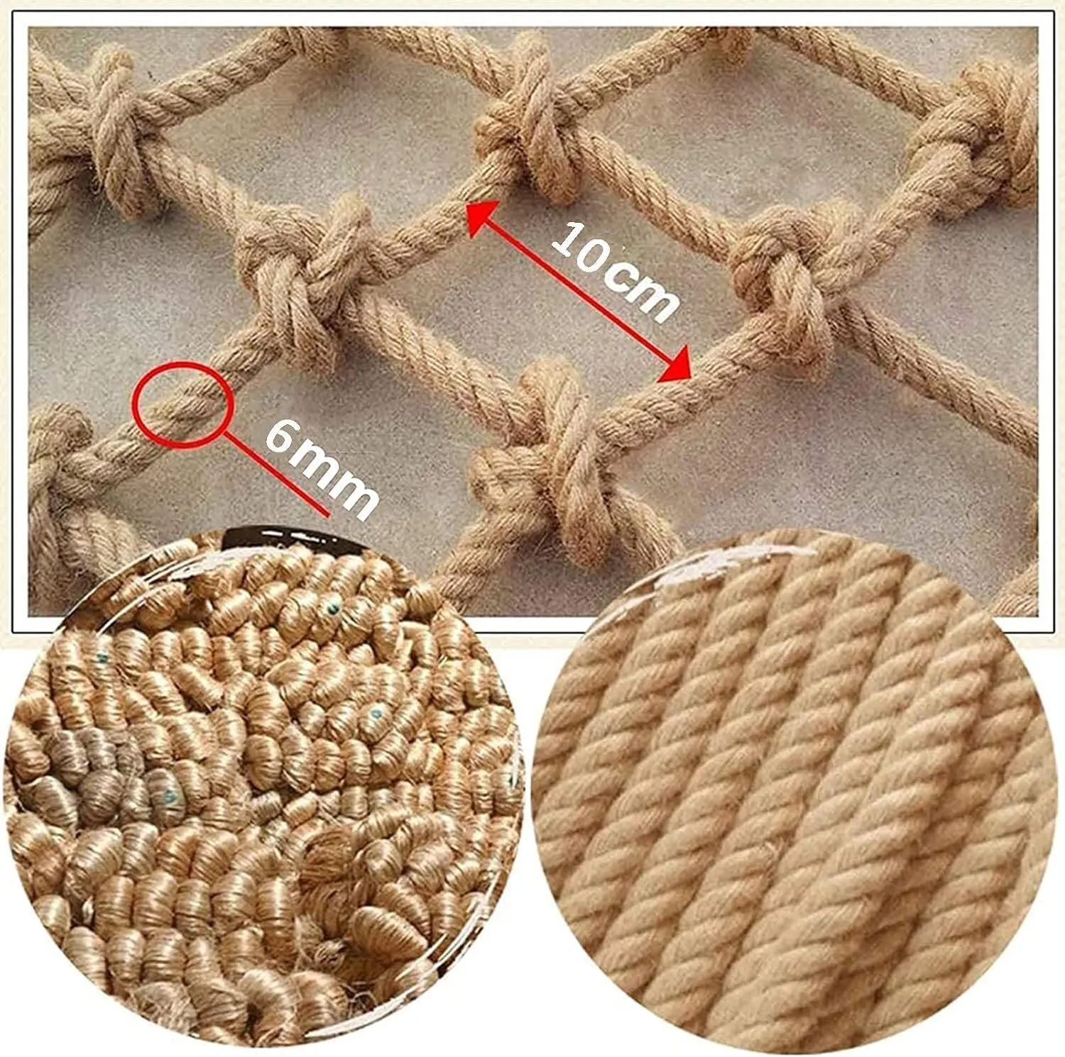 Climbing Net, Hemp Rope Net for Obstacle Training Indoor Outdoor, Heavy Duty Cargo Net Climbing Rope (Size : 2 * 3m(6.6 * 9.9ft))