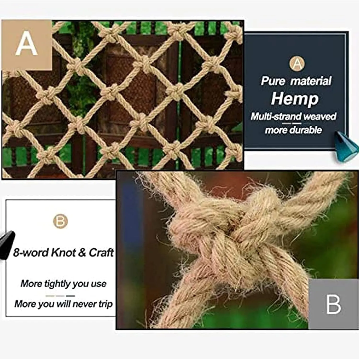 Climbing Net, Hemp Rope Net for Obstacle Training Indoor Outdoor, Heavy Duty Cargo Net Climbing Rope (Size : 2 * 3m(6.6 * 9.9ft))