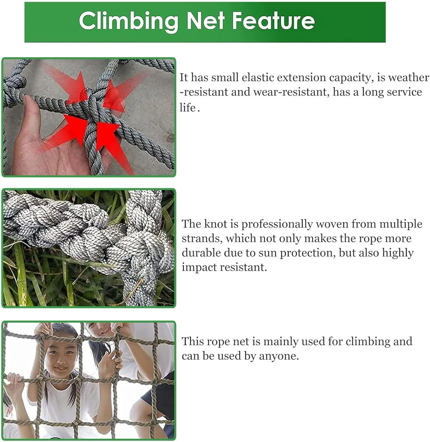 Climbing Net, Outdoor Treehouse Playground Climbing Net, Heavy Duty Cargo Net, Truck Trailer Cargo Protection Net,2 * 5m(6.6 * 16.4ft)